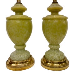Pair of Pale Green French Art Glass Table Lamps