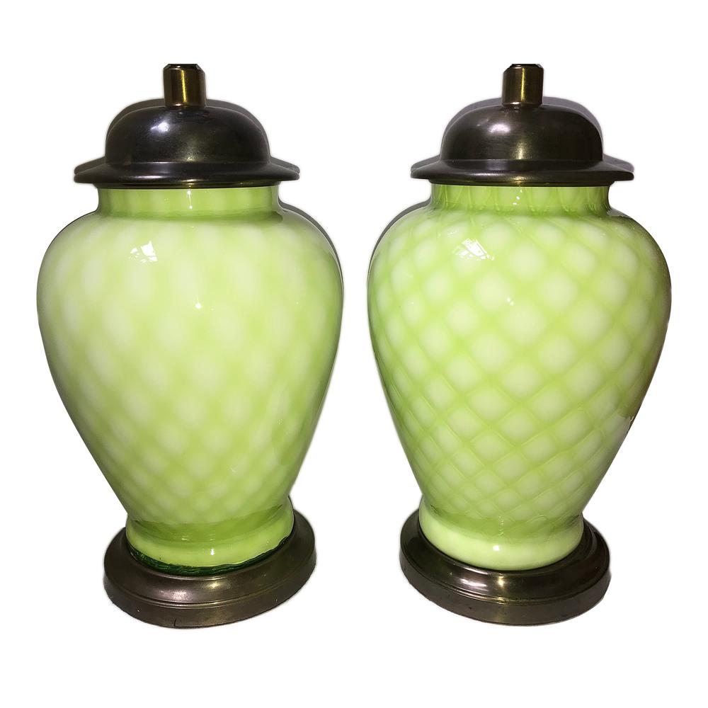 Pair of Pale Green Murano Lamps