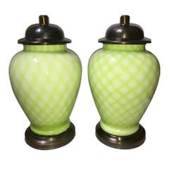 Vintage Pair of Pale Green Murano Lamps