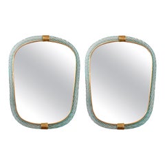 Pair of Pale Green Portrait Murano Rope 'Firenze' Mirrors