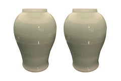Pair of Pale Turquoise Classic Shaped Terracotta Lamps, Contemporary, China