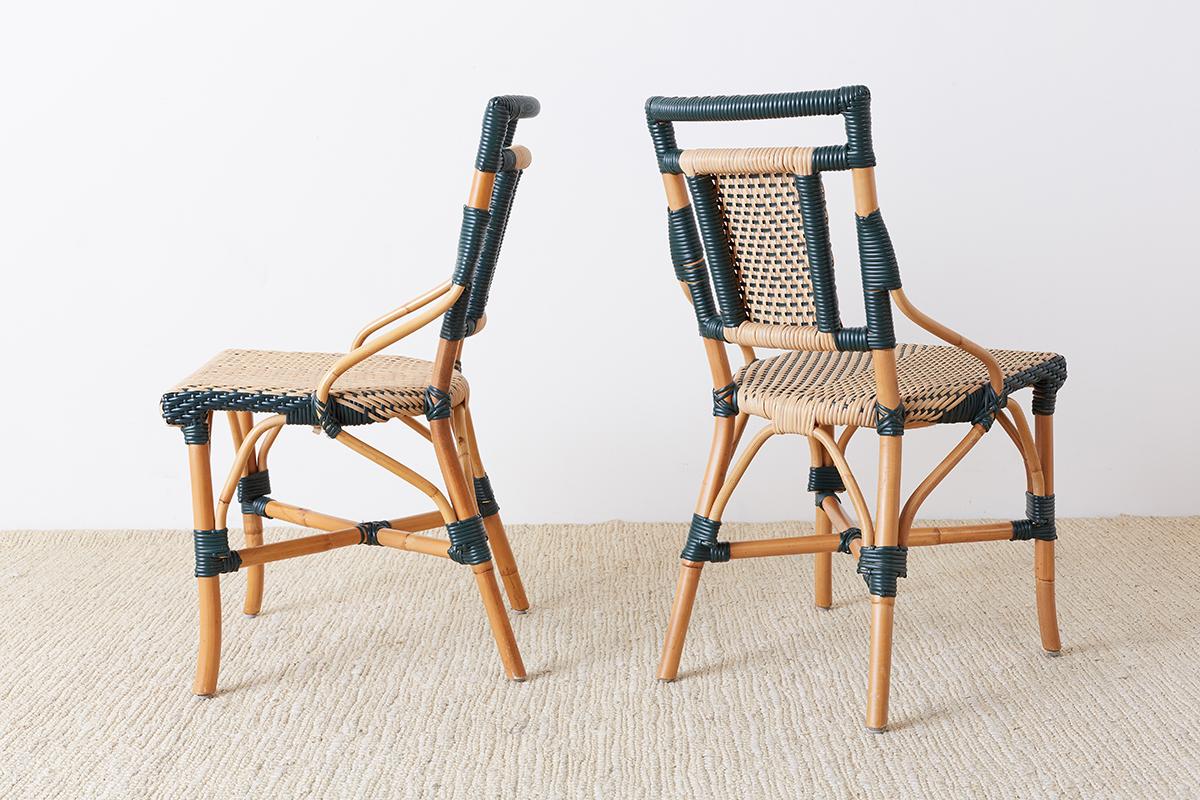 Pair of Palecek Bamboo Rattan Bistro Cafe Chairs 2