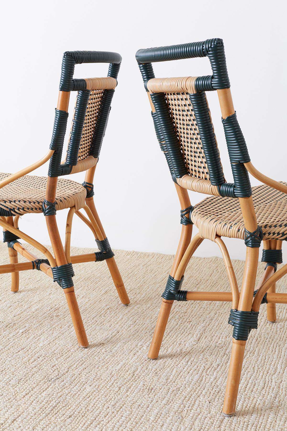 Pair of Palecek Bamboo Rattan Bistro Cafe Chairs 5