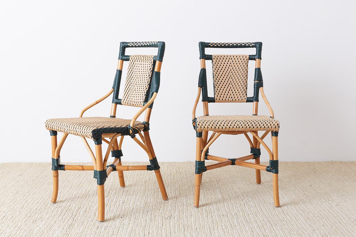 Art Deco Pair of Palecek Bamboo Rattan Bistro Cafe Chairs