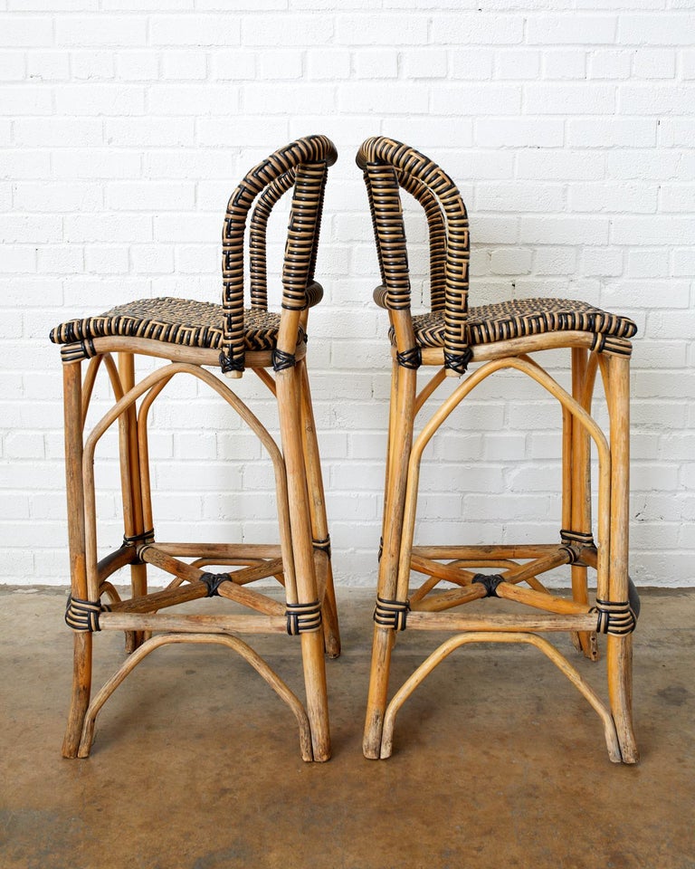 Pair of Palecek Bamboo Rattan Organic Modern Bar Stools at 1stDibs