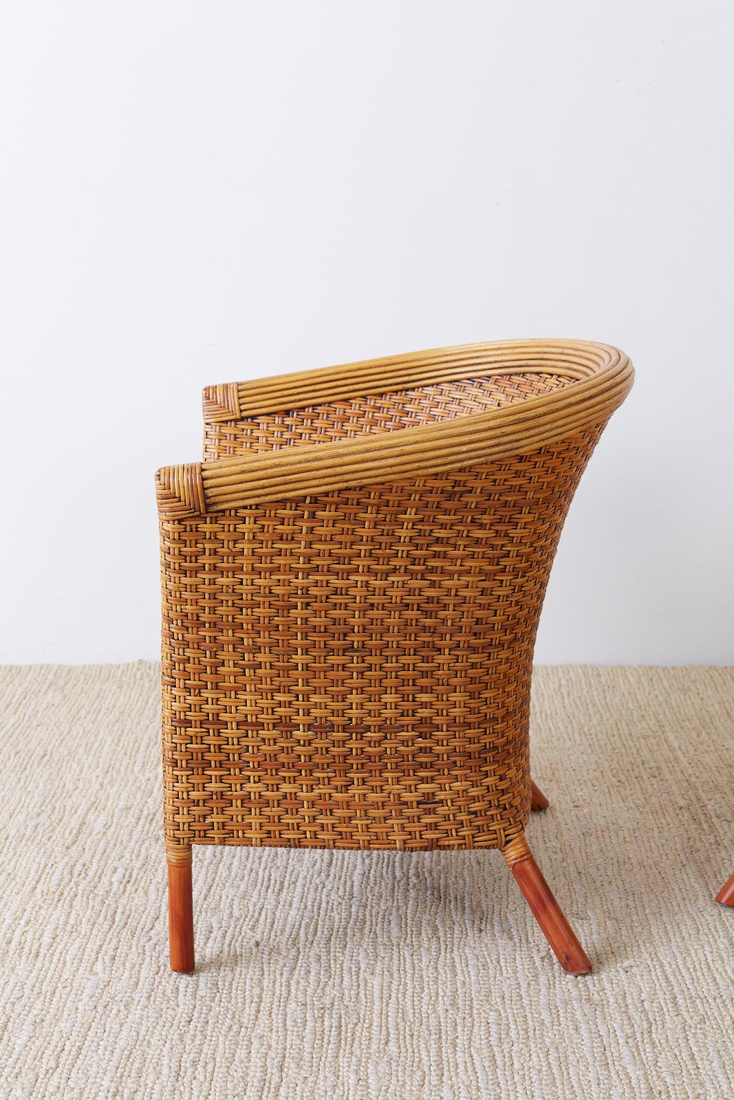 Pair of Palecek Bamboo Rattan Wicker Barrel Chairs 1