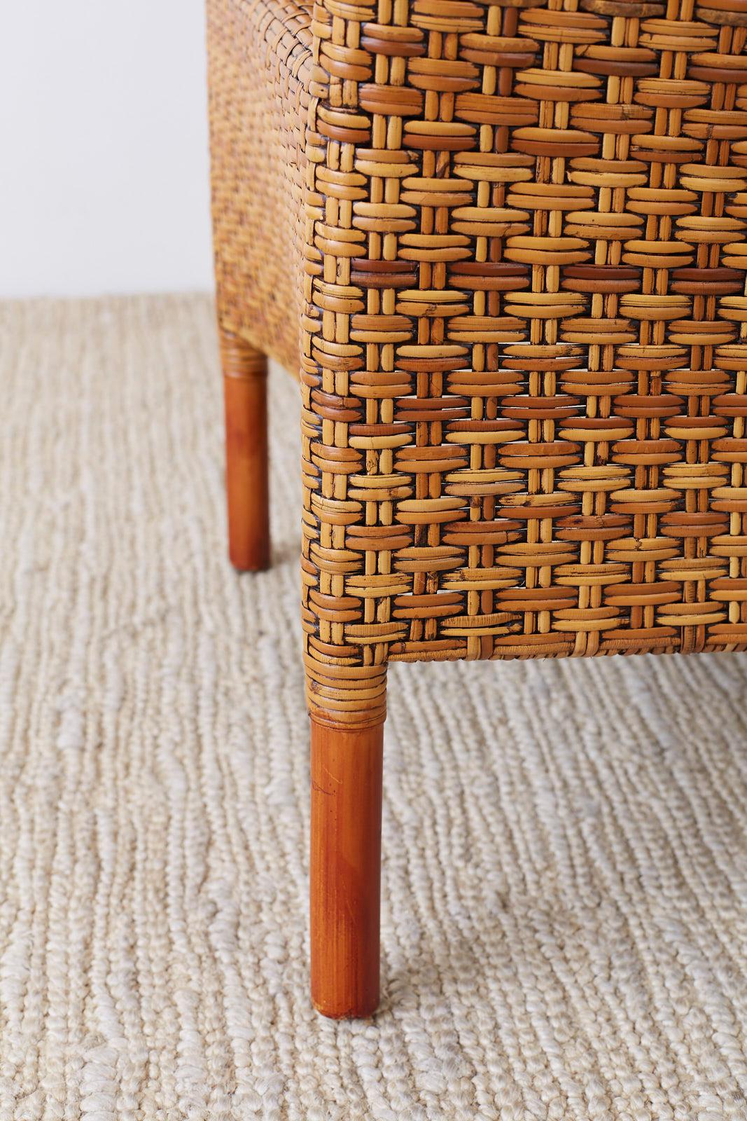 Pair of Palecek Bamboo Rattan Wicker Barrel Chairs 2