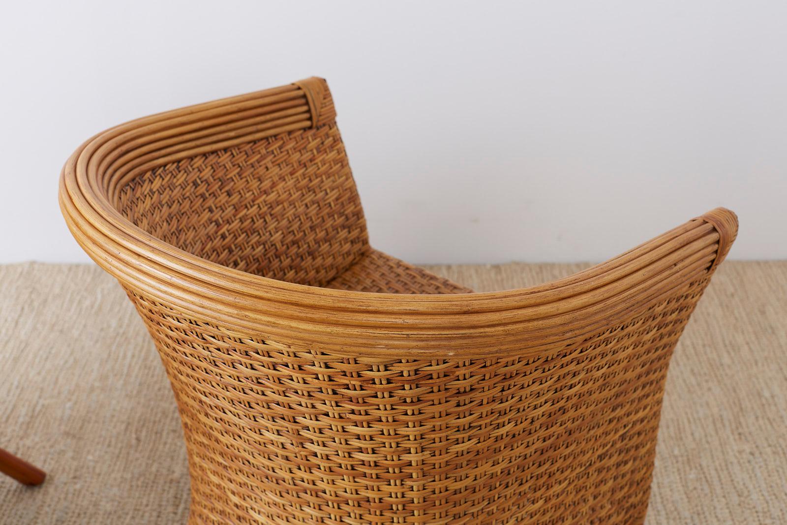 Pair of Palecek Bamboo Rattan Wicker Barrel Chairs 3