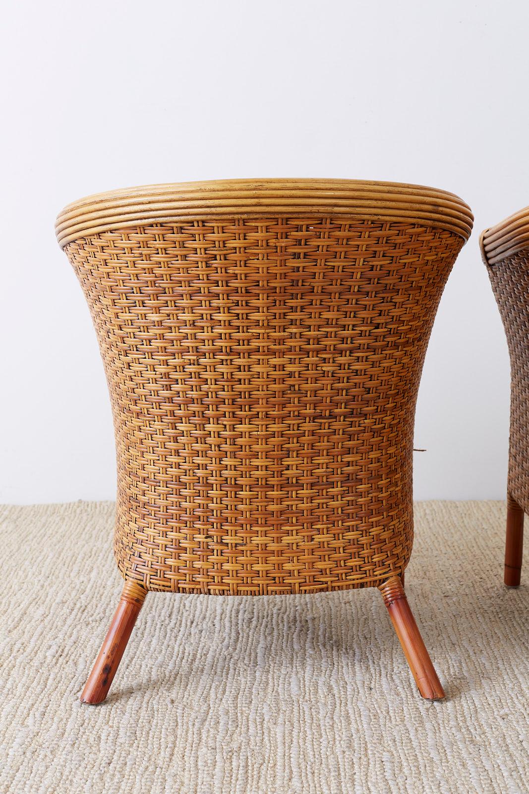 Pair of Palecek Bamboo Rattan Wicker Barrel Chairs 6