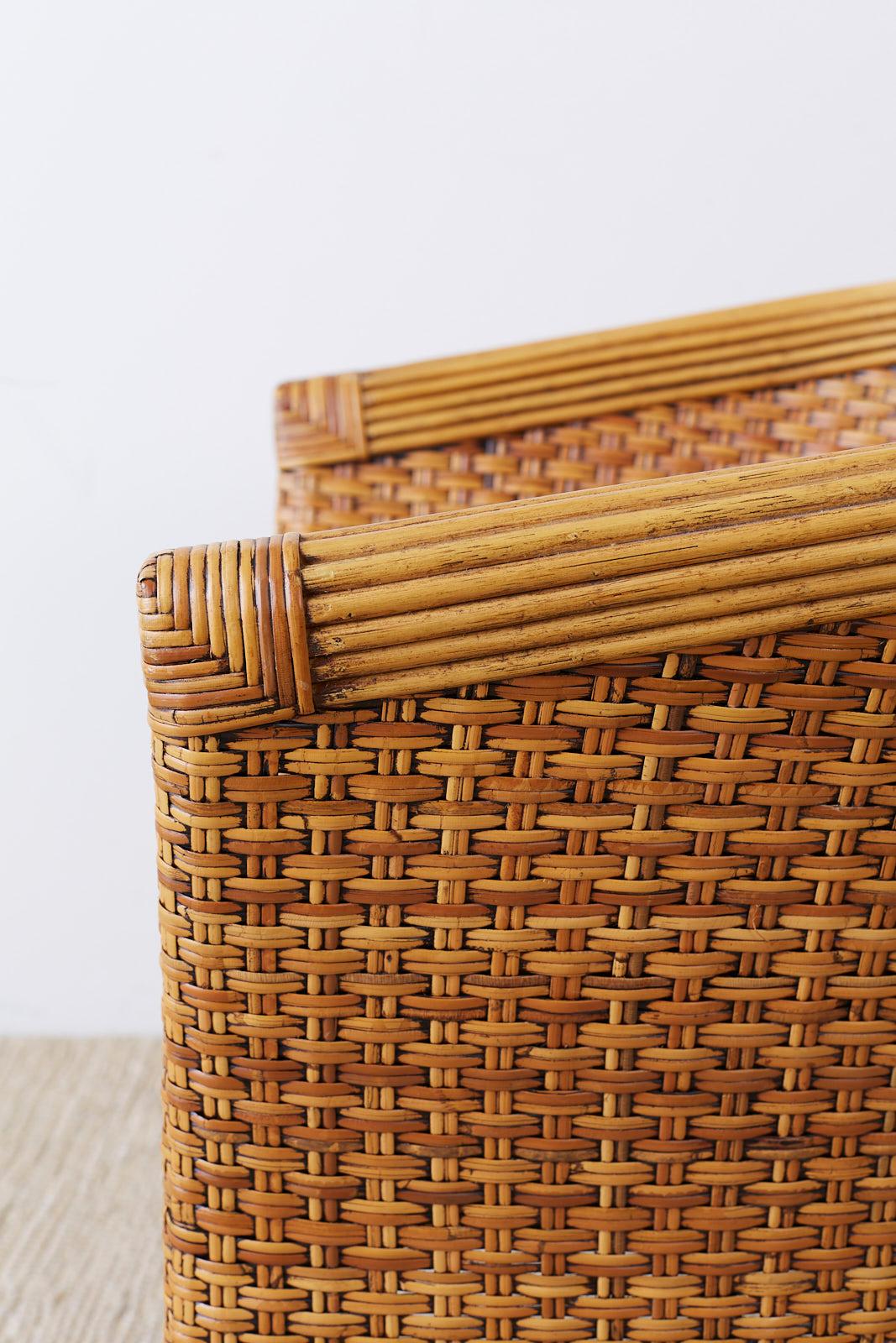 Pair of Palecek Bamboo Rattan Wicker Barrel Chairs 7