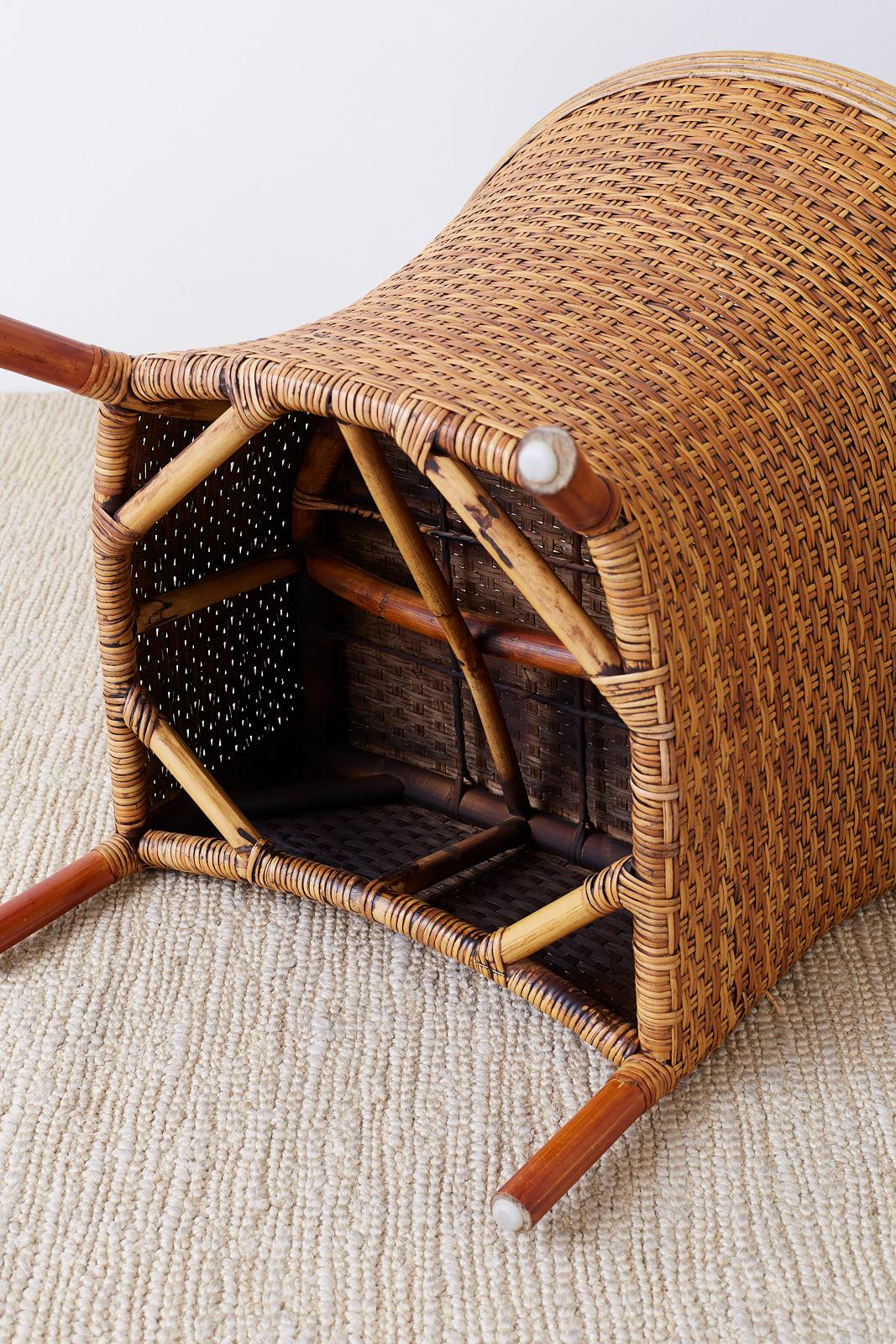 Pair of Palecek Bamboo Rattan Wicker Barrel Chairs 9