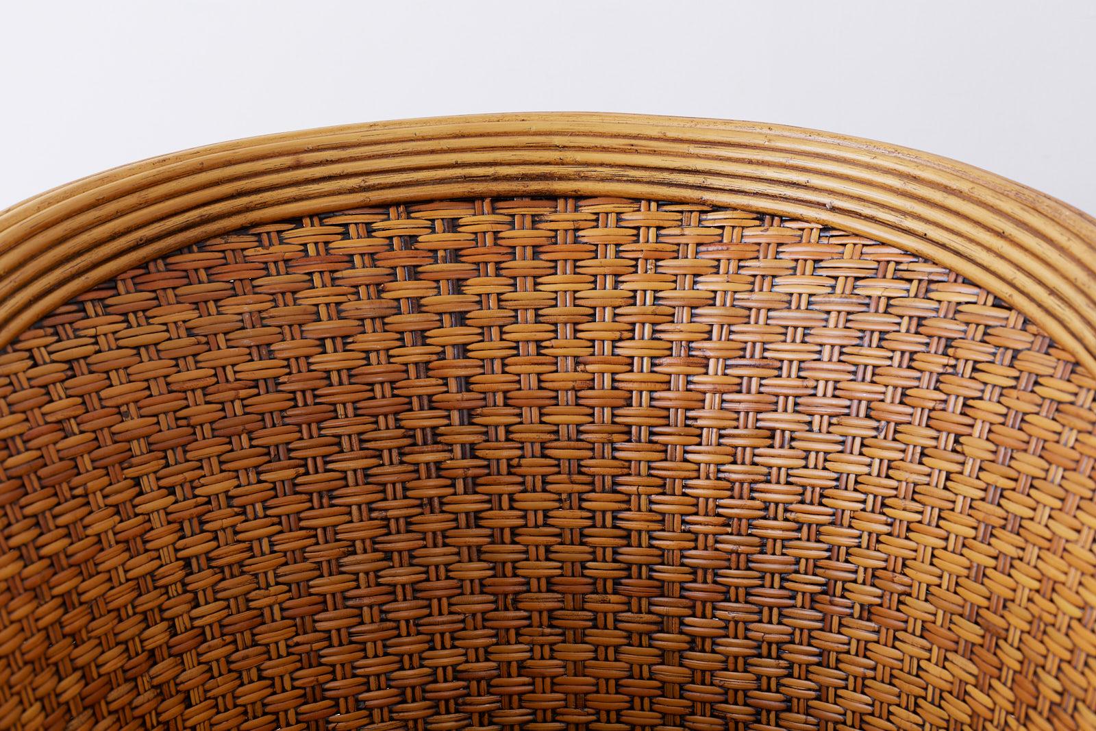 American Pair of Palecek Bamboo Rattan Wicker Barrel Chairs