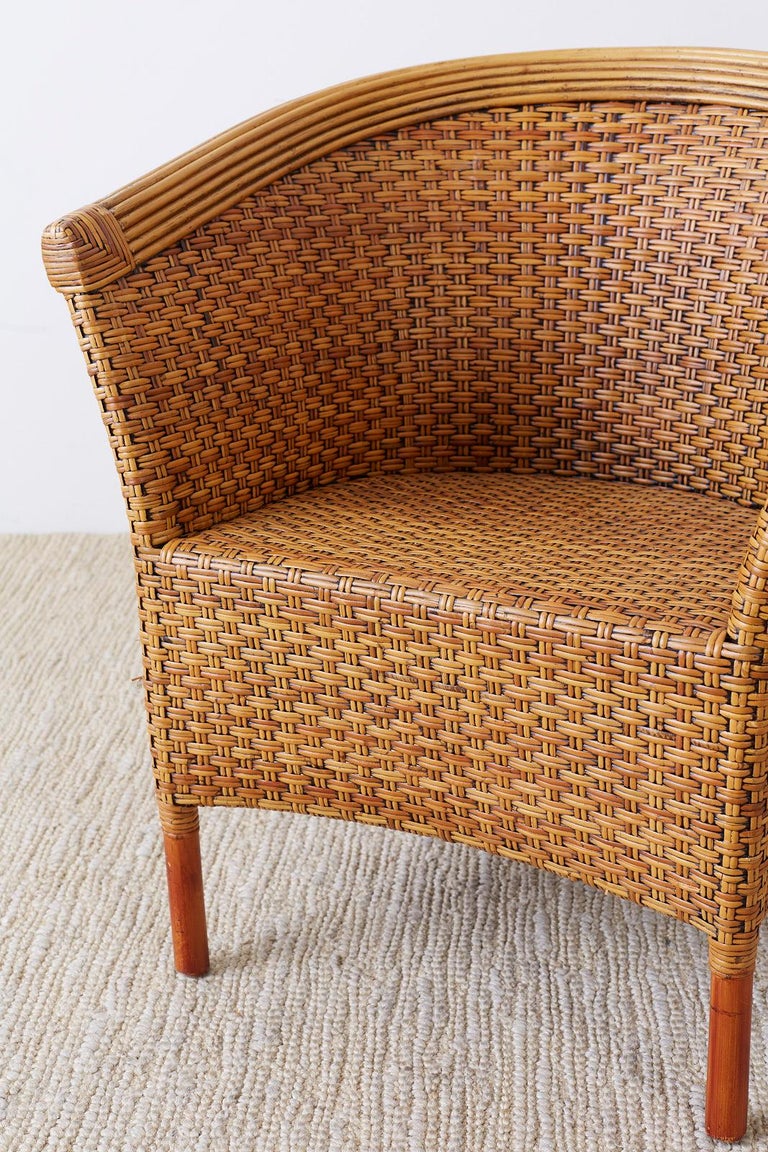 Pair of Palecek Bamboo Rattan Wicker Barrel Chairs at 1stDibs