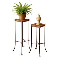 Pair of Wrought Iron and Woven Wicker Plant Stands by Palecek Furniture Company