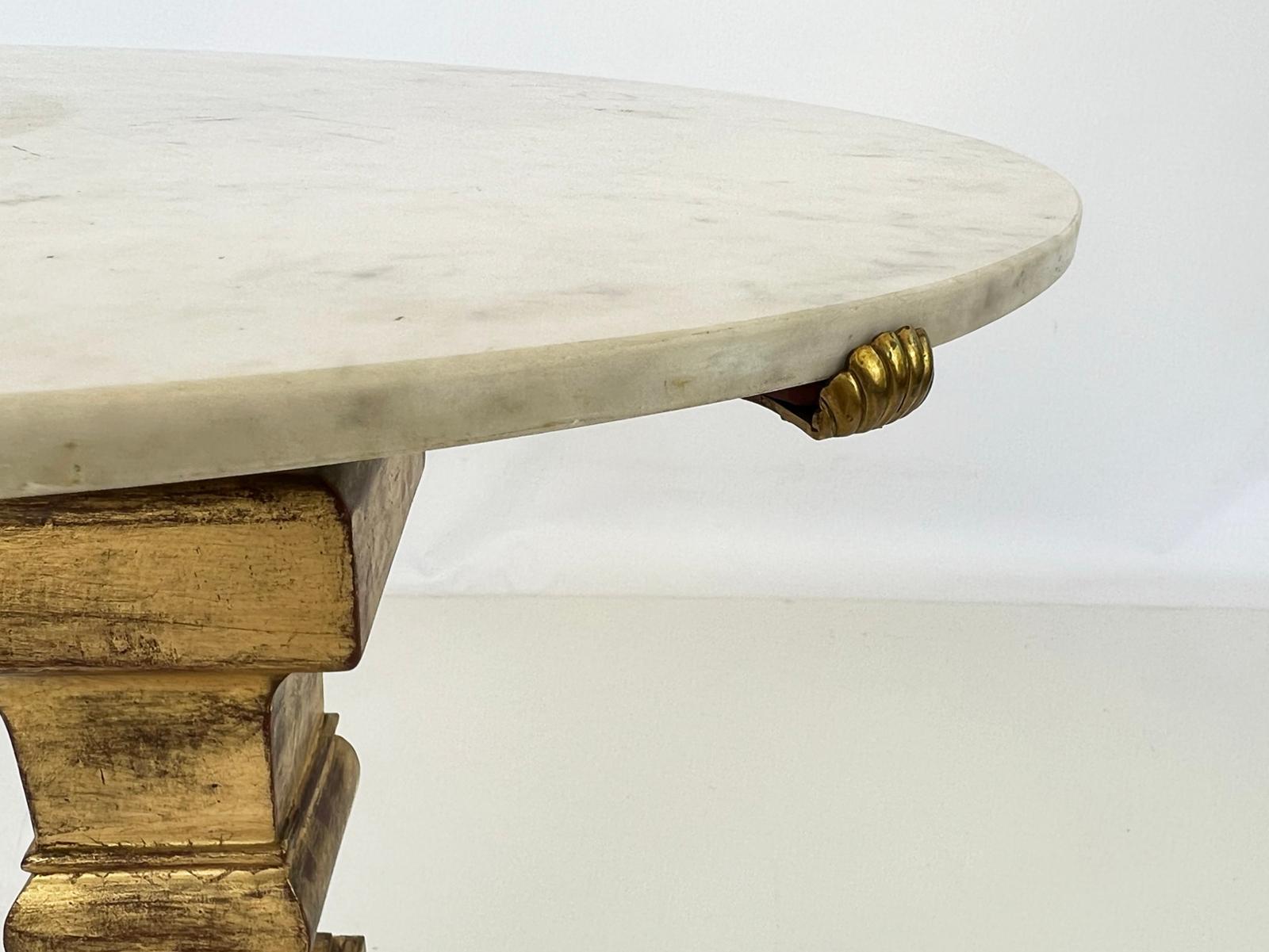 Italian Pair of Palladio Accent Tables with Round Carrara Marble Tops For Sale