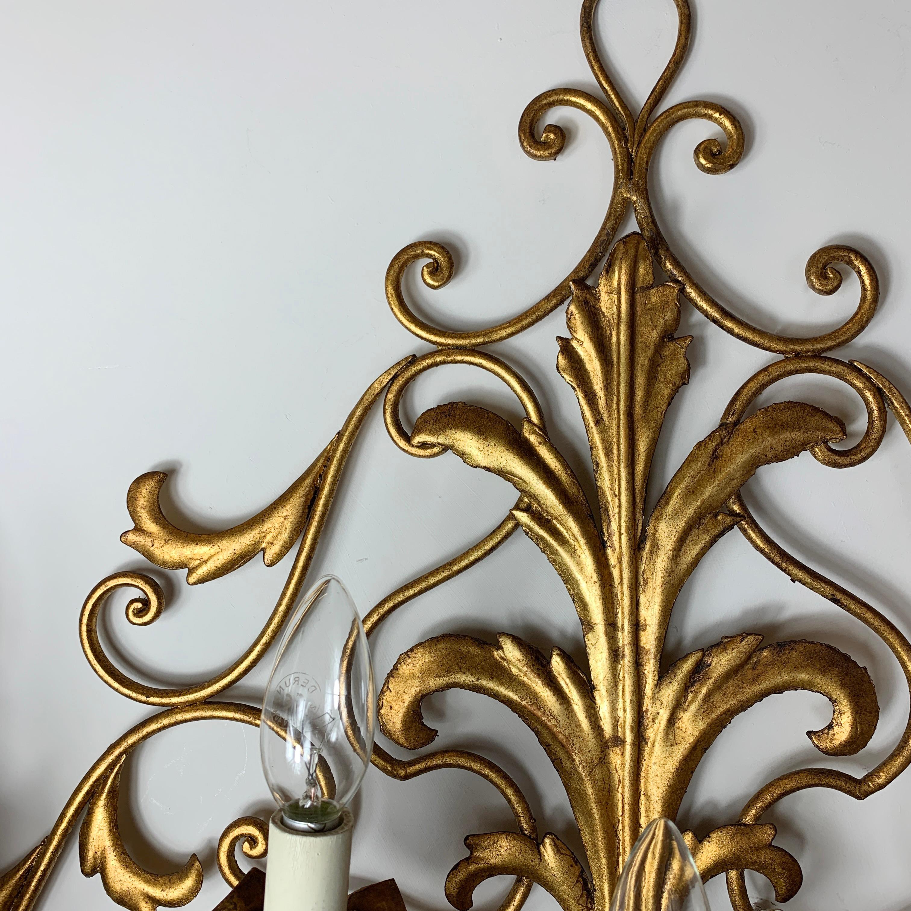 Italian Pair of Palladio Gold Wall Sconce's Italy 1960s For Sale