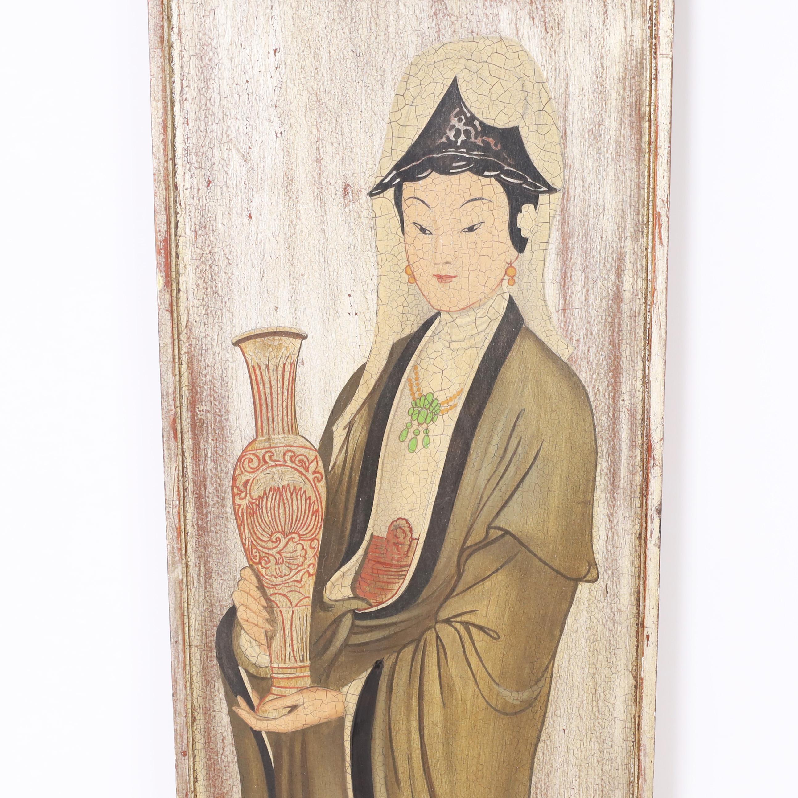 Pair of Palladio Painted Chinoiserie Wall Plaques For Sale 1