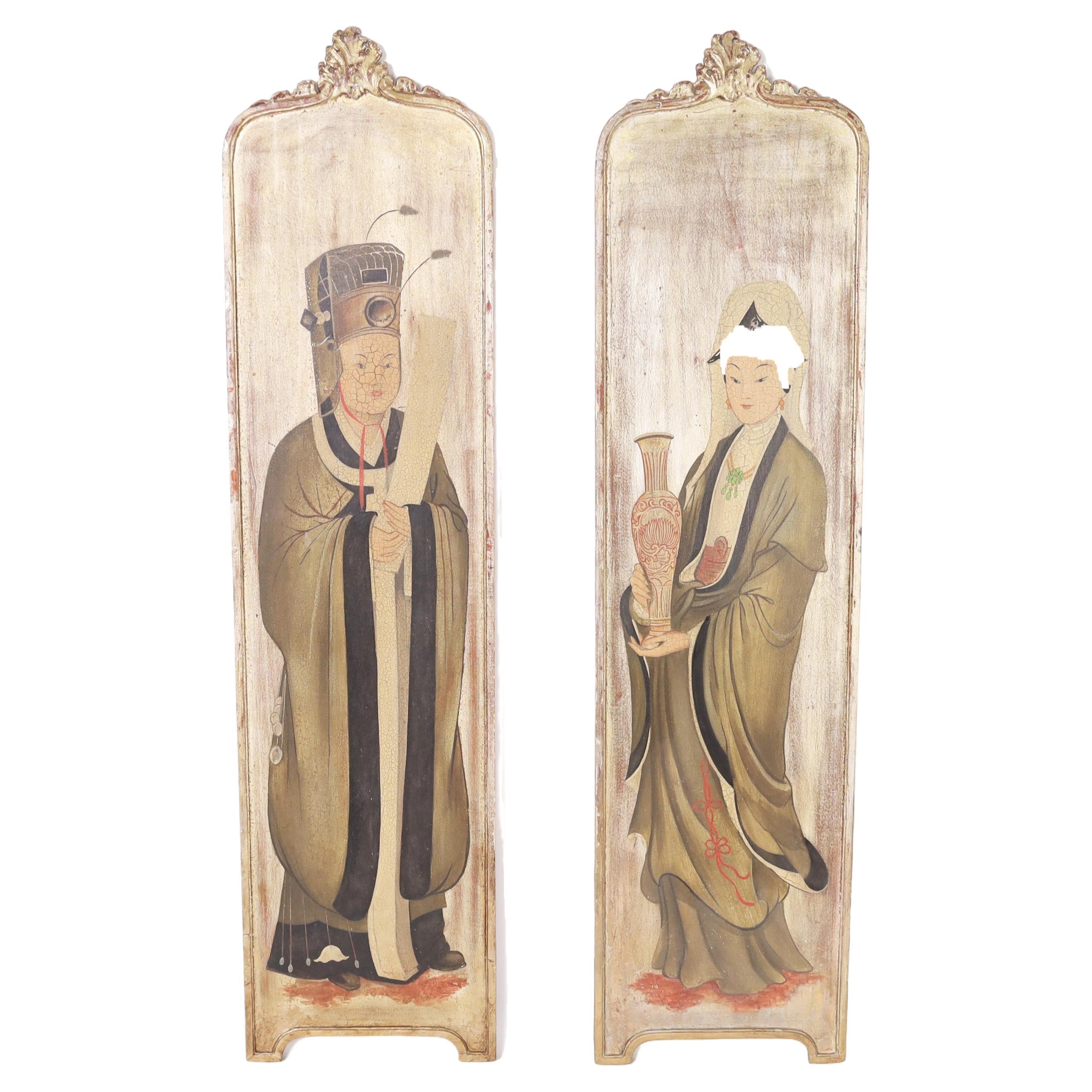 Pair of Palladio Painted Chinoiserie Wall Plaques For Sale