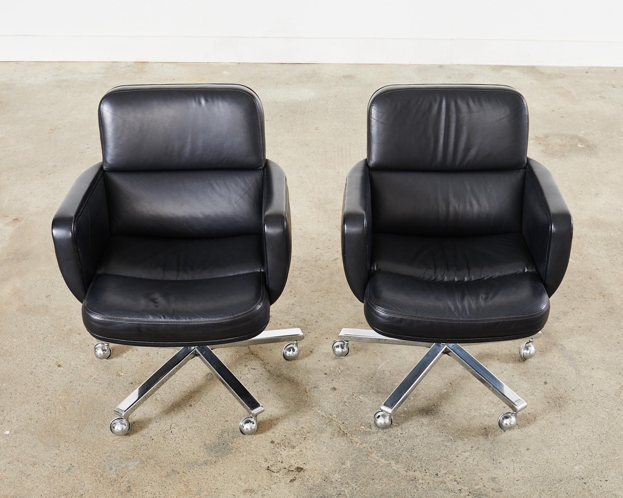 American Pair of Palladium Soft Pad Leather Executive Office Desk Chairs For Sale