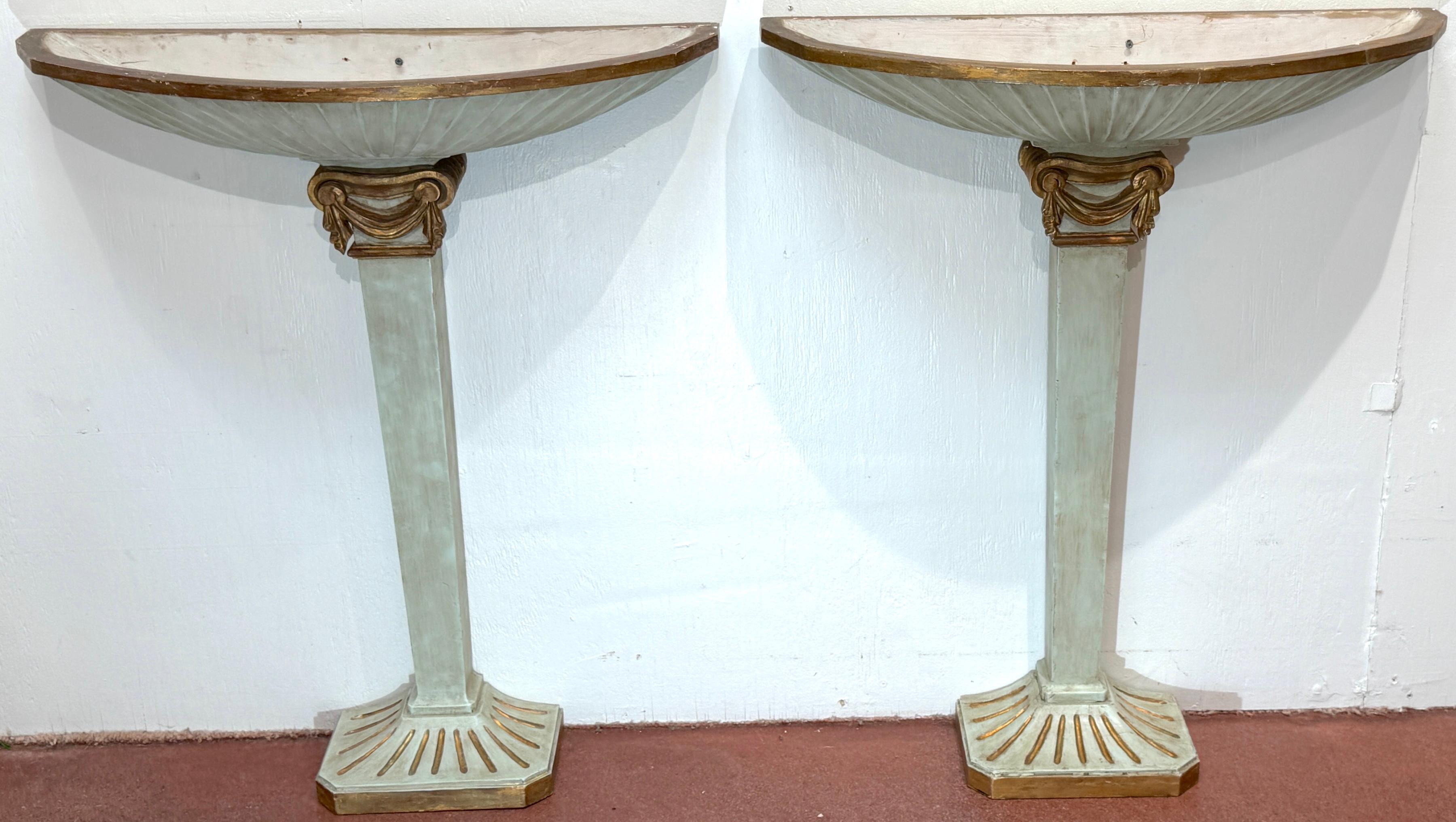 Pair of Pallido Italy Neoclassical Stylized Urn Giltwood & Marble Console Tables For Sale 5