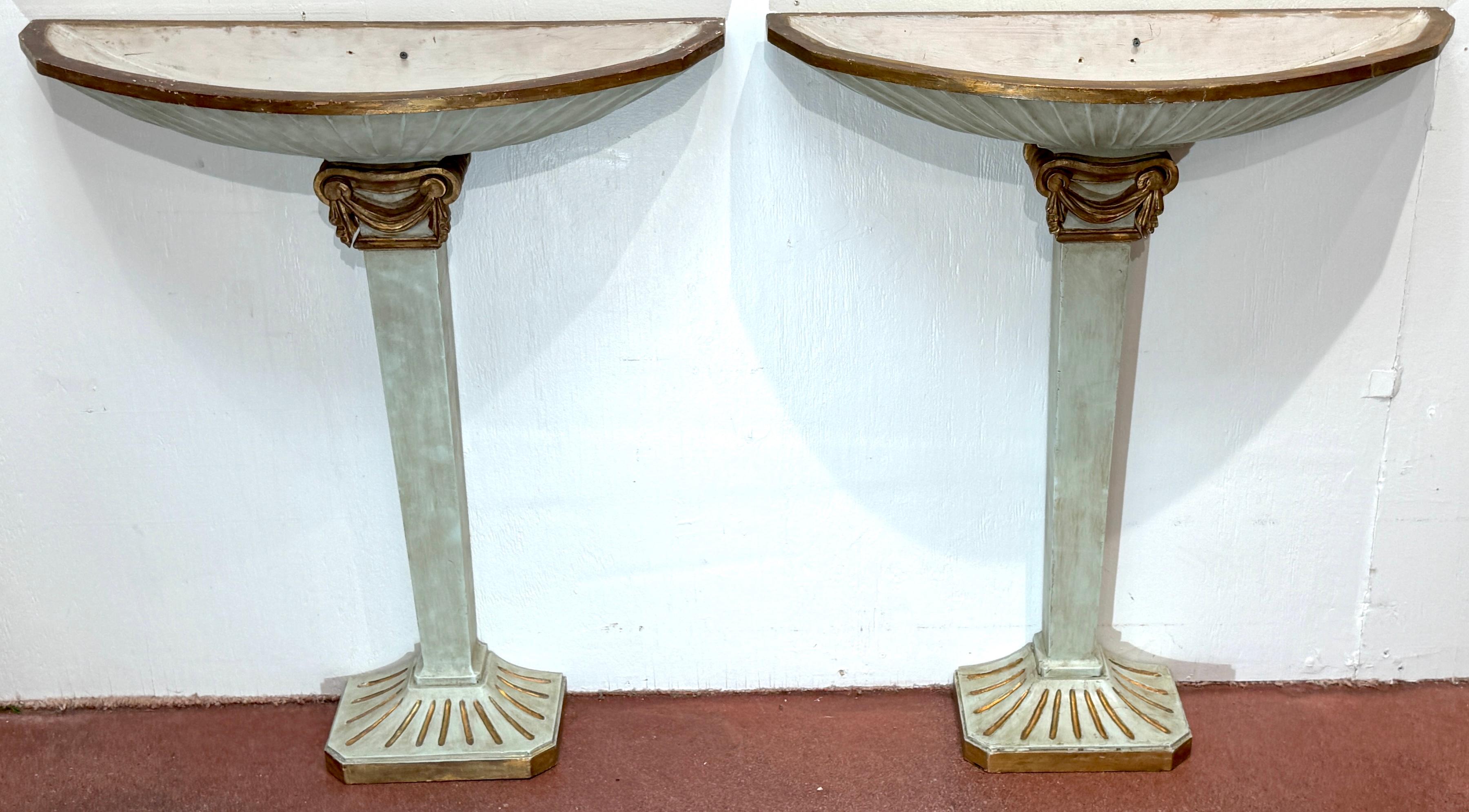 Pair of Pallido Italy Neoclassical Stylized Urn Giltwood & Marble Console Tables For Sale 6
