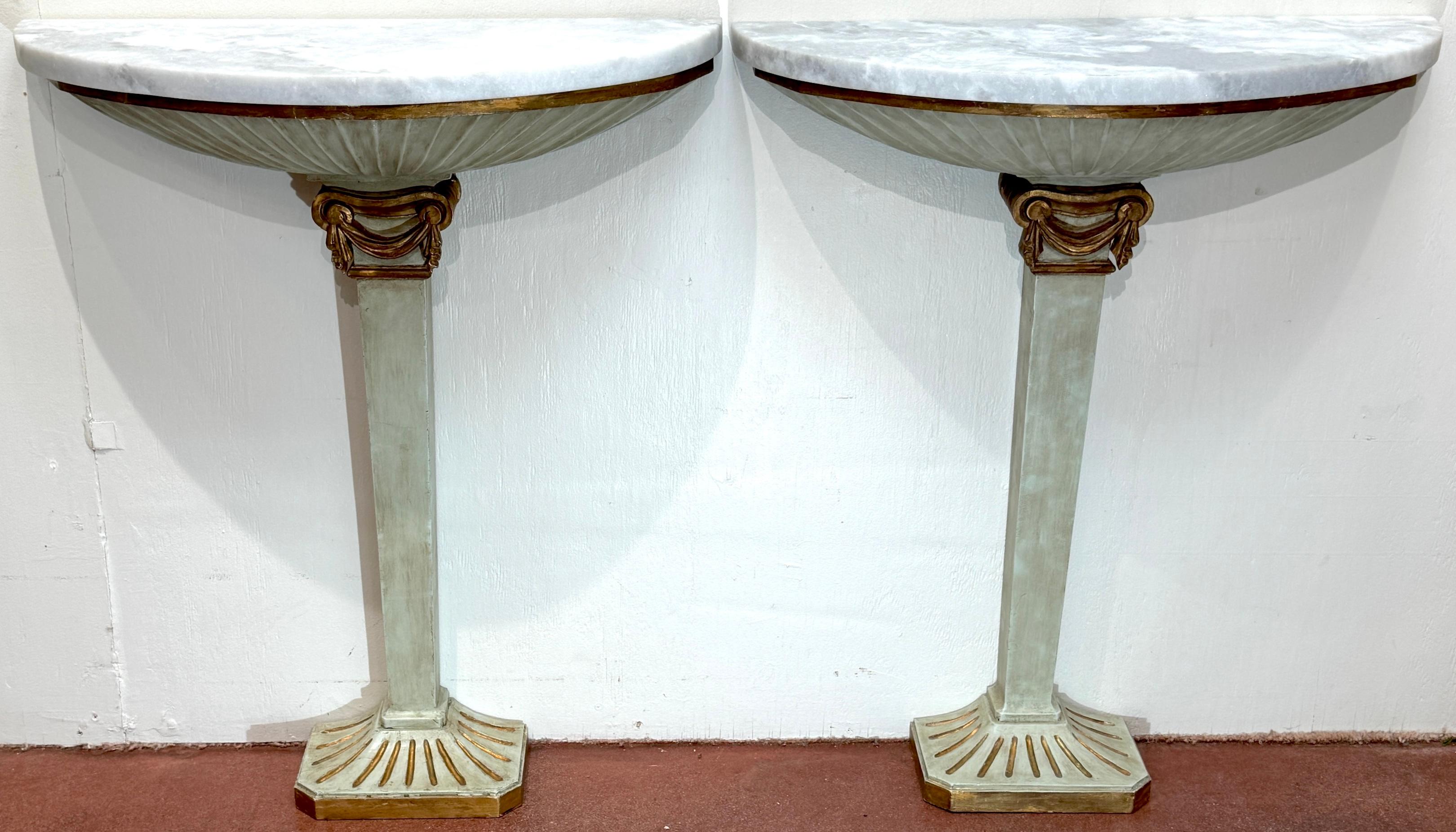 Pair of Pallido Italy Neoclassical Stylized Urn Giltwood & Marble Console Tables For Sale 10