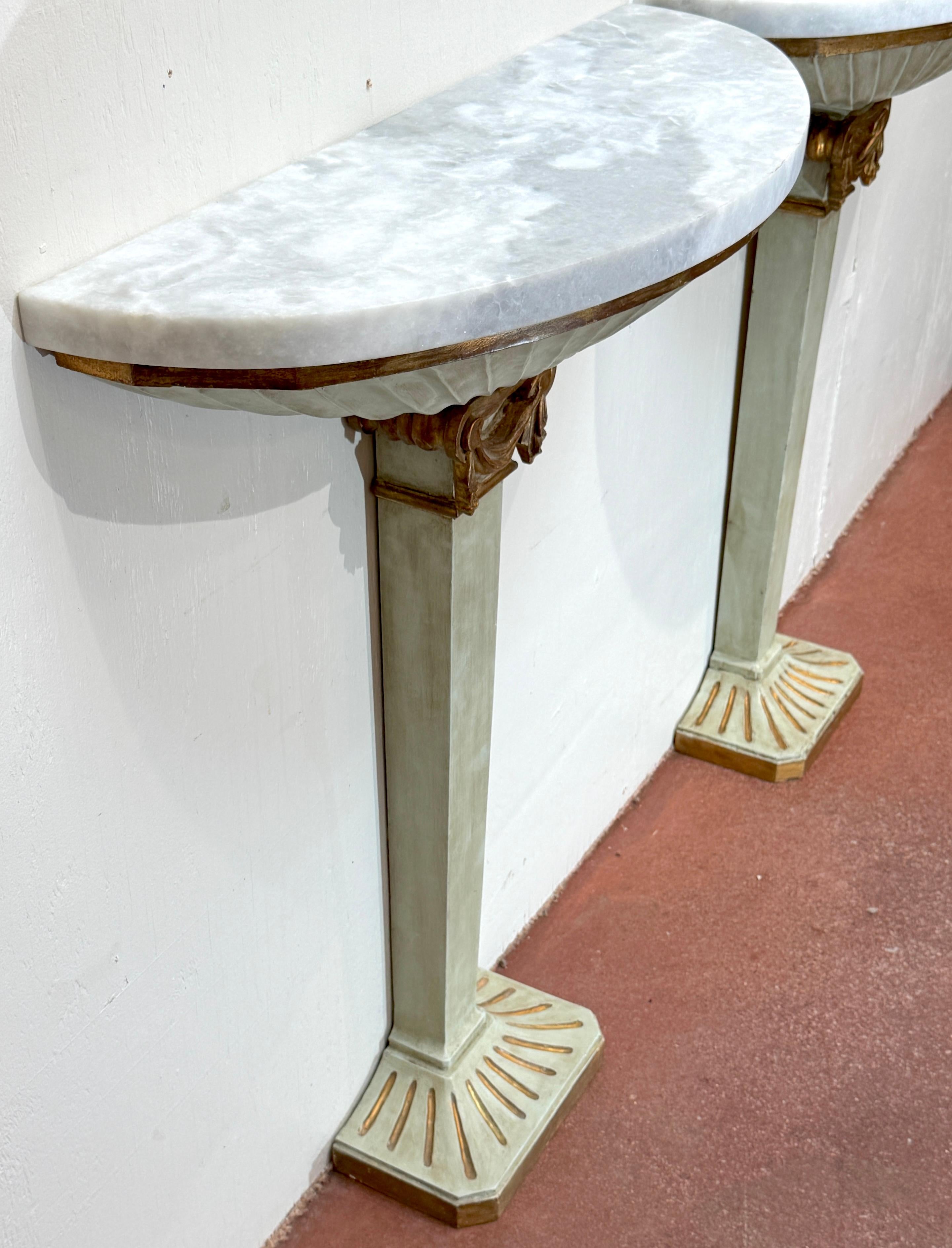 Pair of Pallido Italy Neoclassical Stylized Urn Giltwood & Marble Console Tables In Good Condition For Sale In West Palm Beach, FL