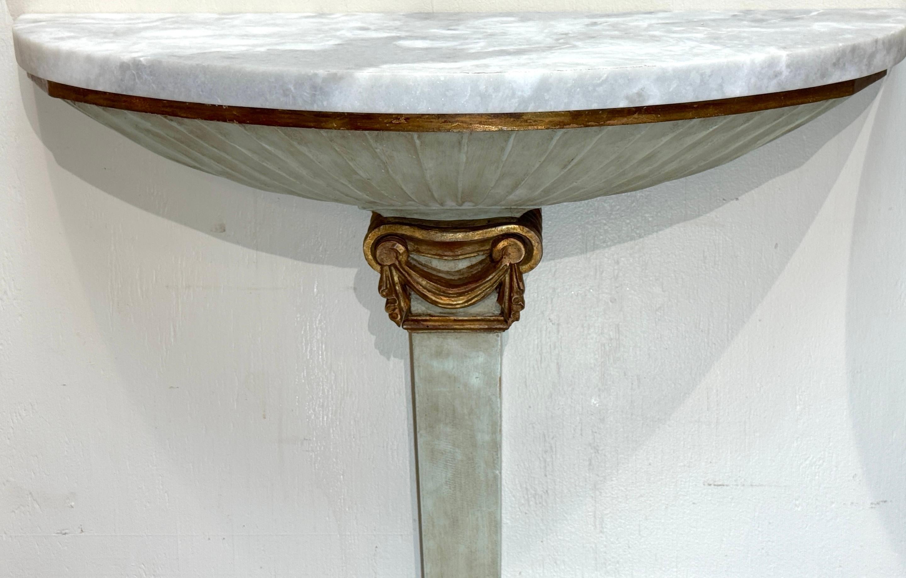 Pair of Pallido Italy Neoclassical Stylized Urn Giltwood & Marble Console Tables For Sale 1