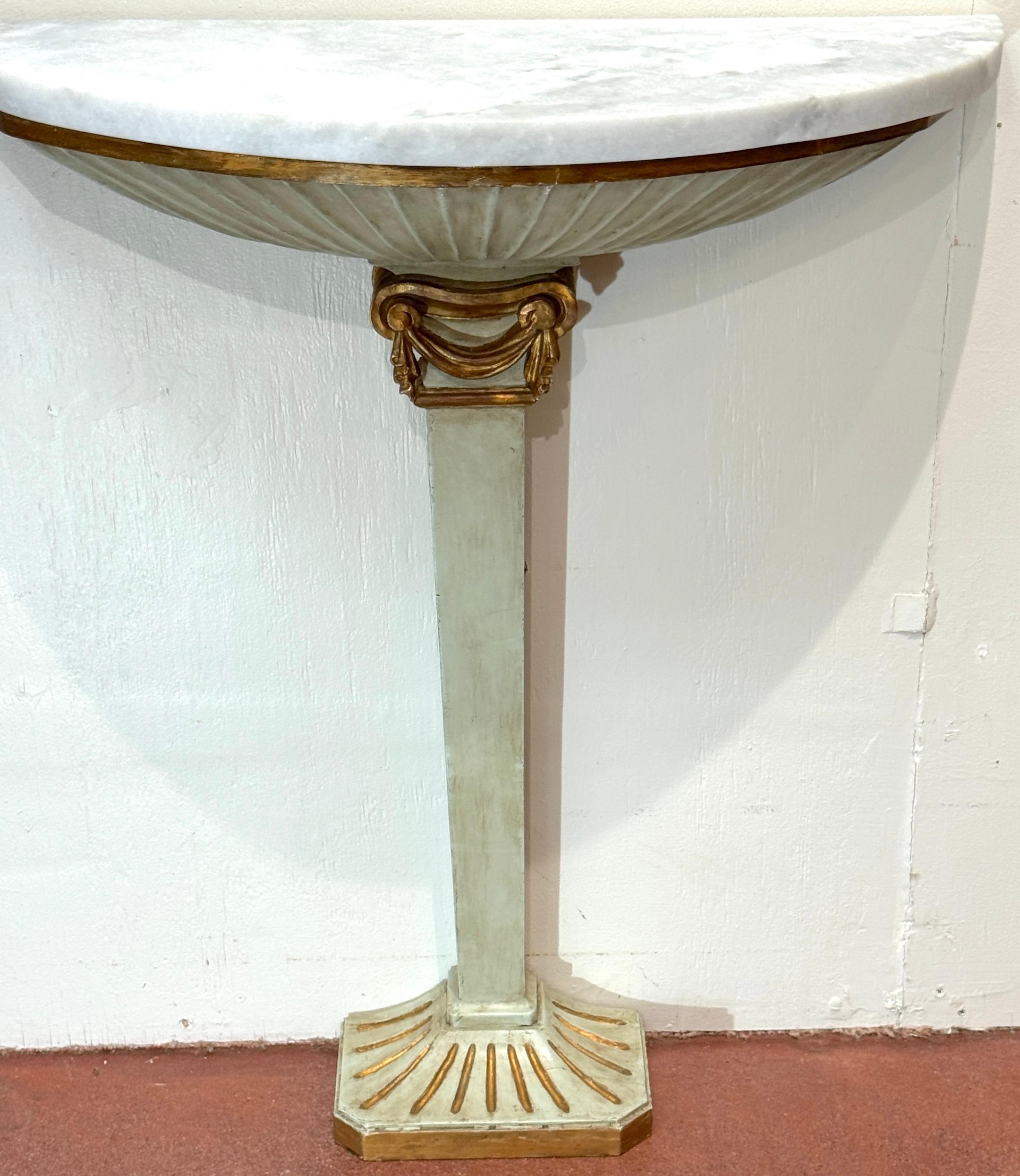 Pair of Pallido Italy Neoclassical Stylized Urn Giltwood & Marble Console Tables For Sale 2