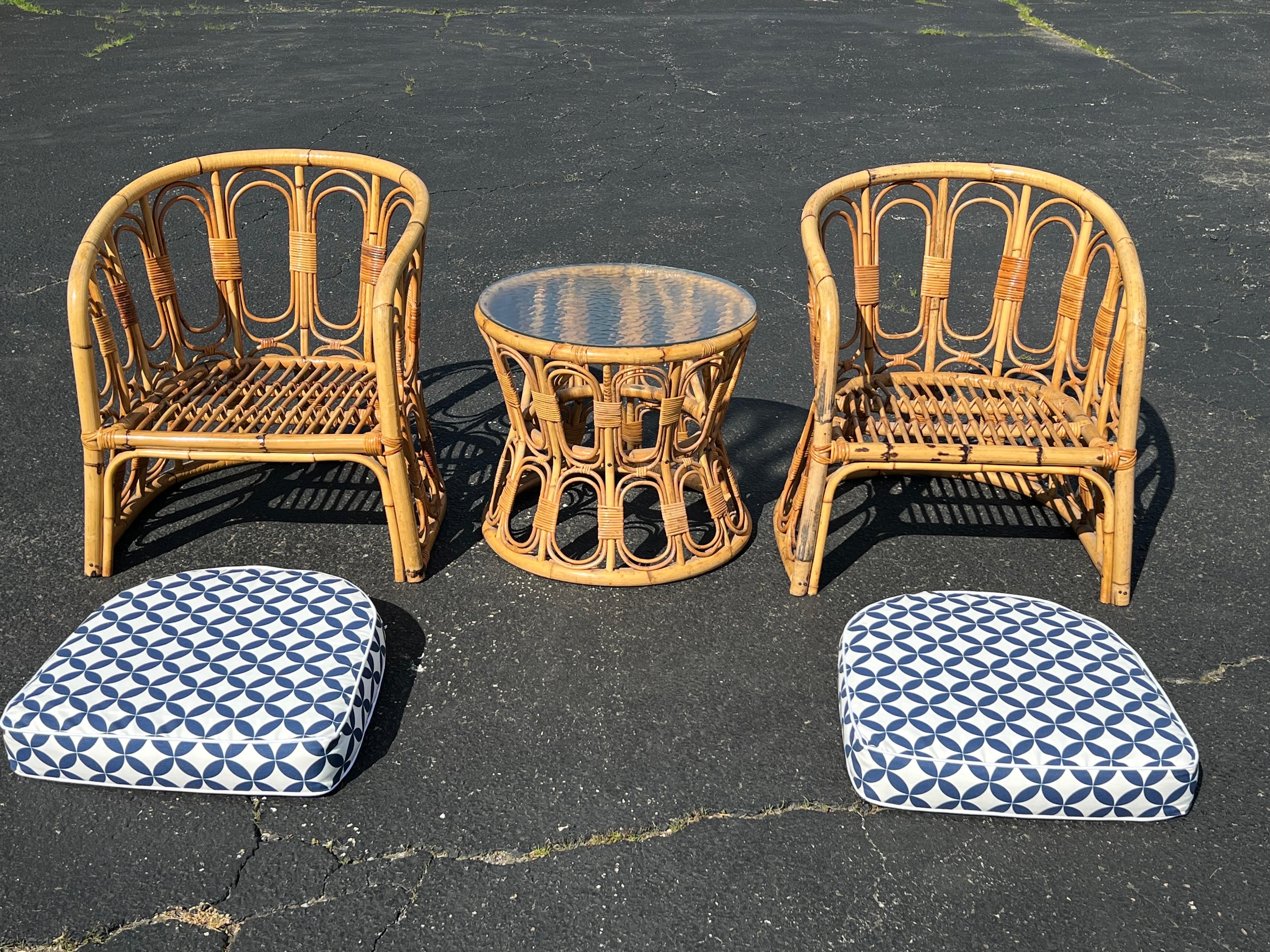 Pair of Palm Beach Bamboo Chairs with Matching Table 5