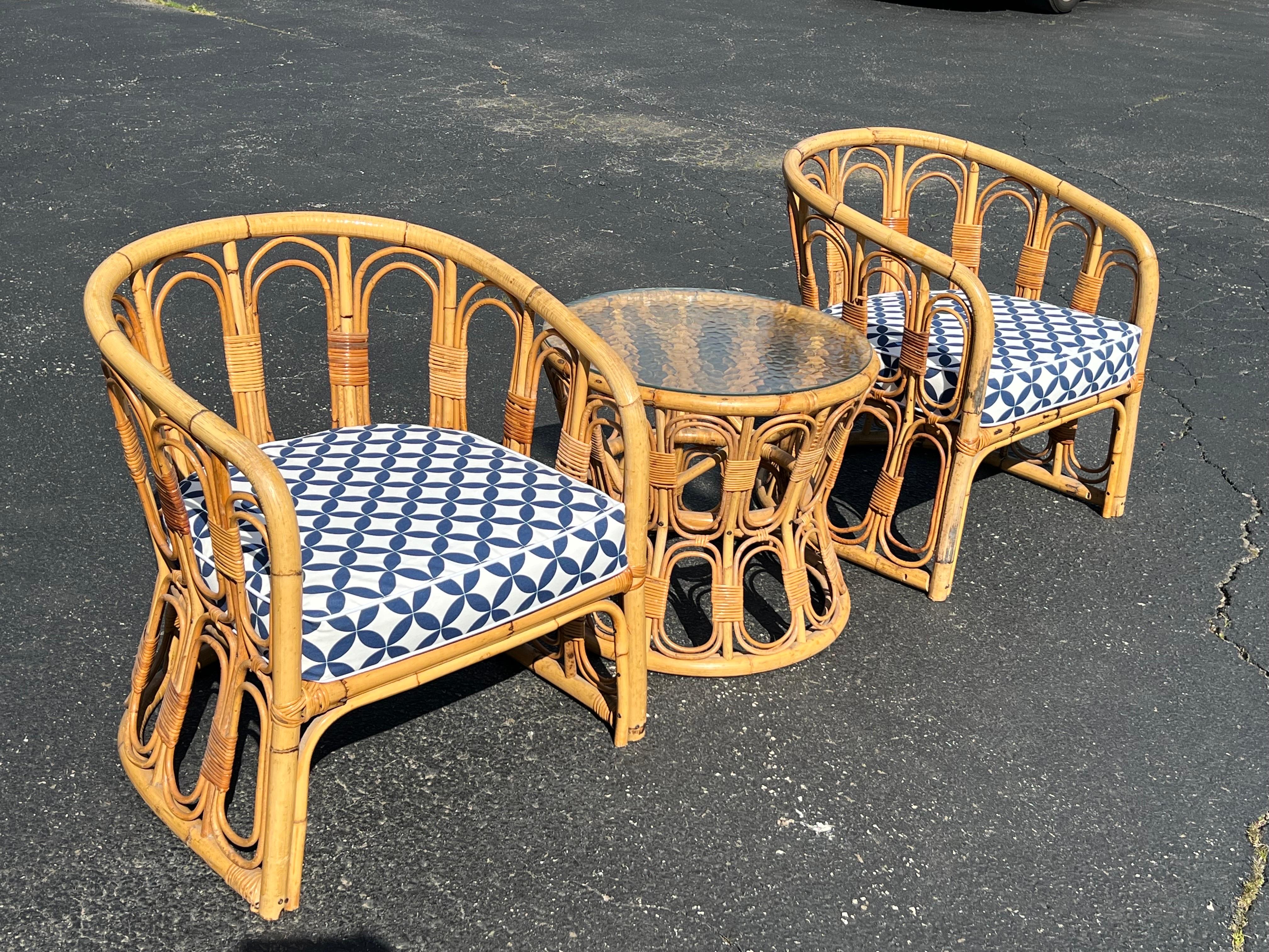 Pair of Palm Beach Bamboo Chairs with Matching Table 10