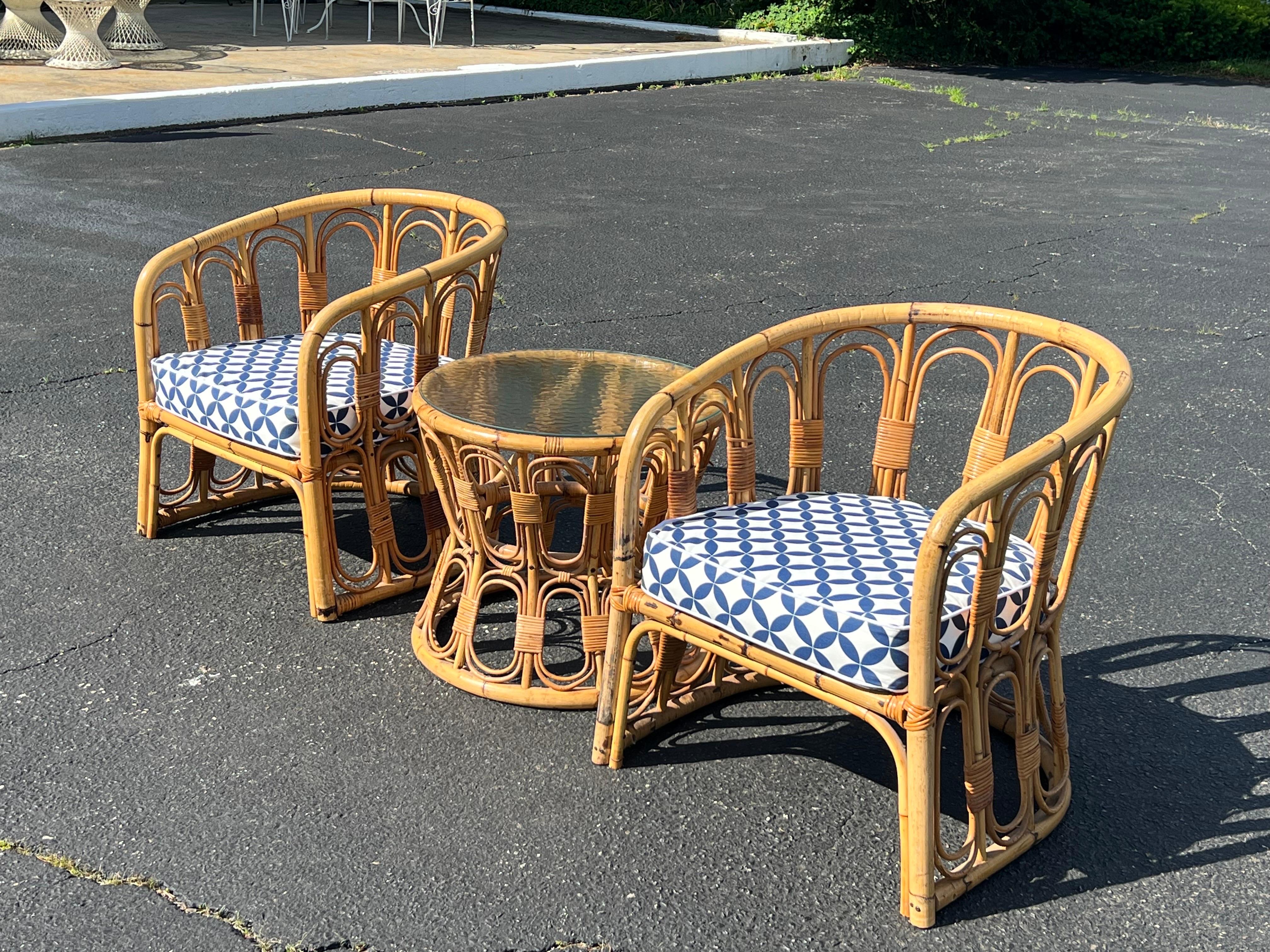 Pair of Palm Beach Bamboo Chairs with Matching Table 11