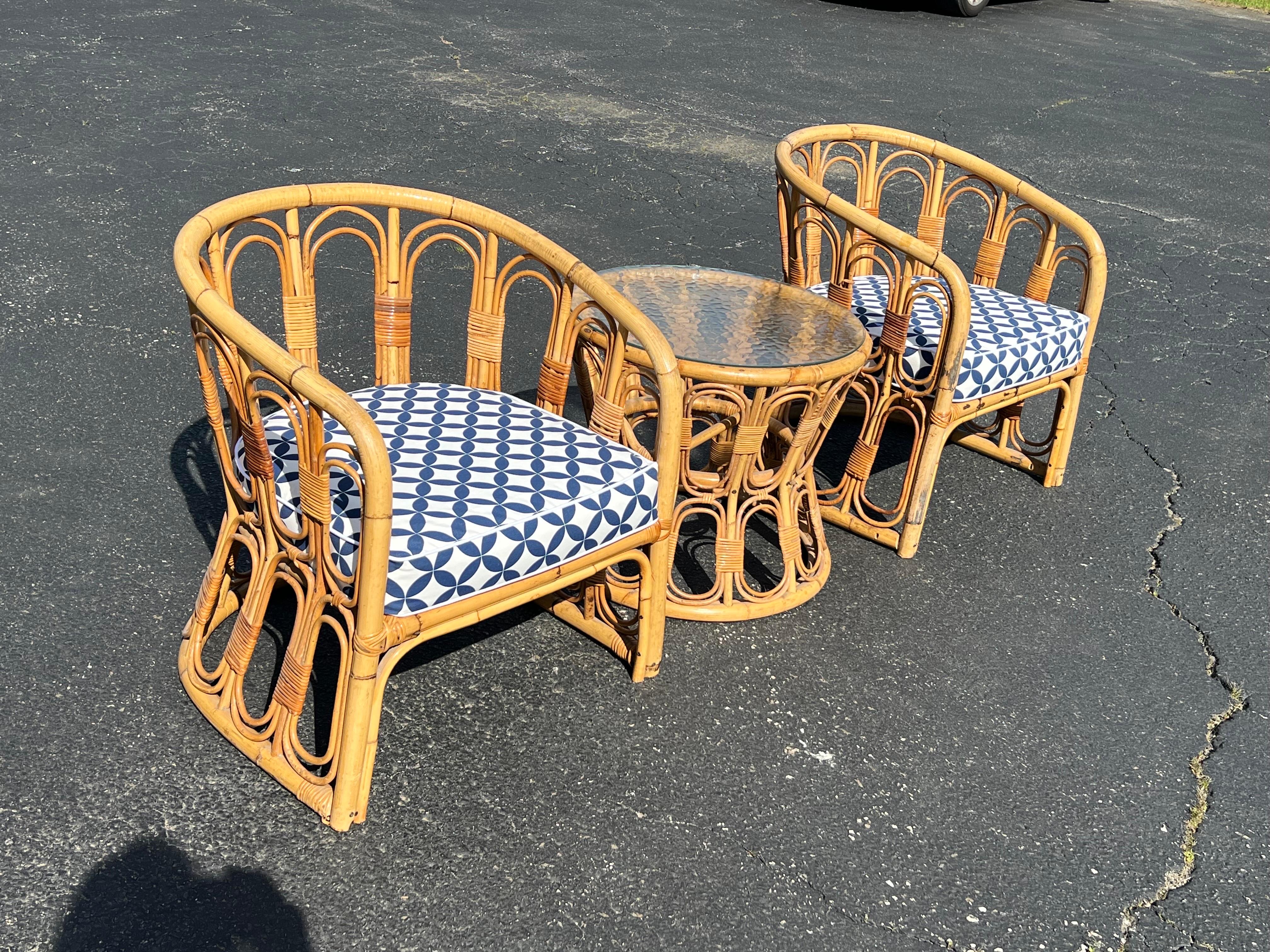 Pair of Palm Beach Bamboo Chairs with Matching Table 12