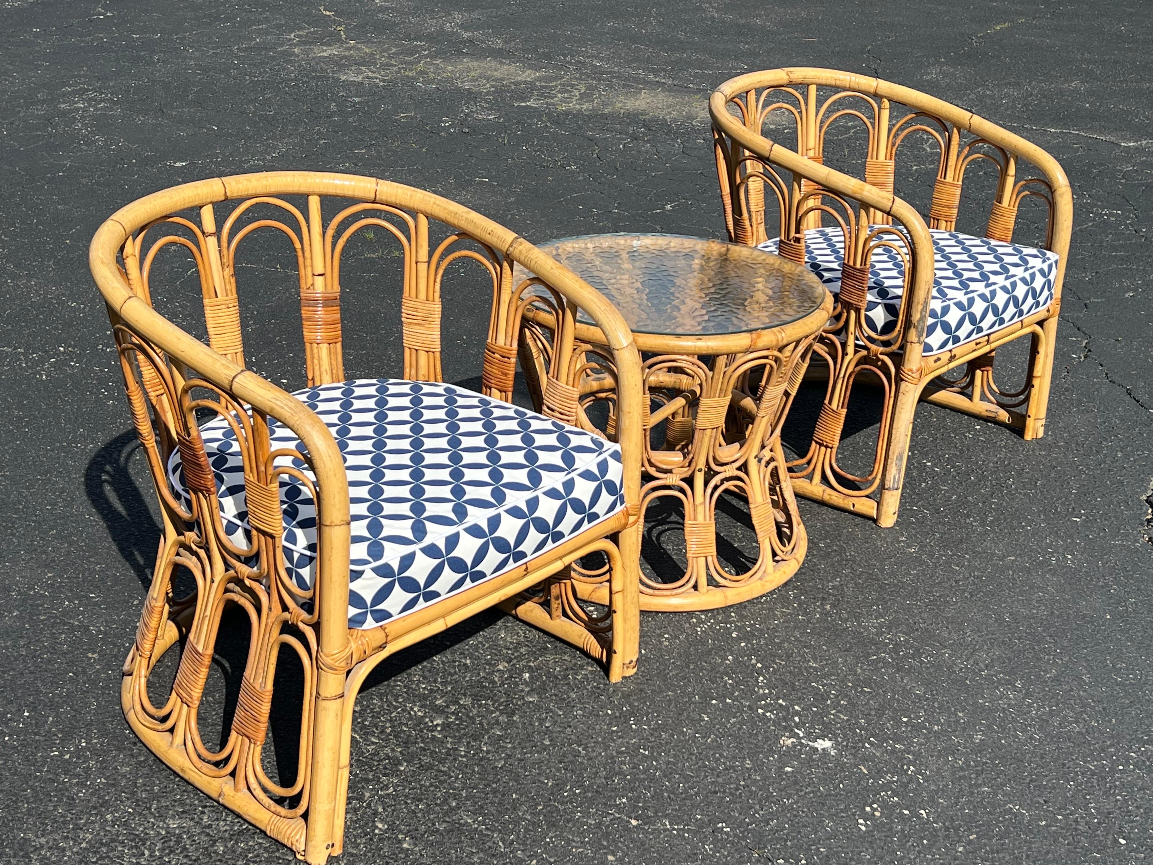 Pair of Palm Beach Bamboo Chairs with Matching Table 13
