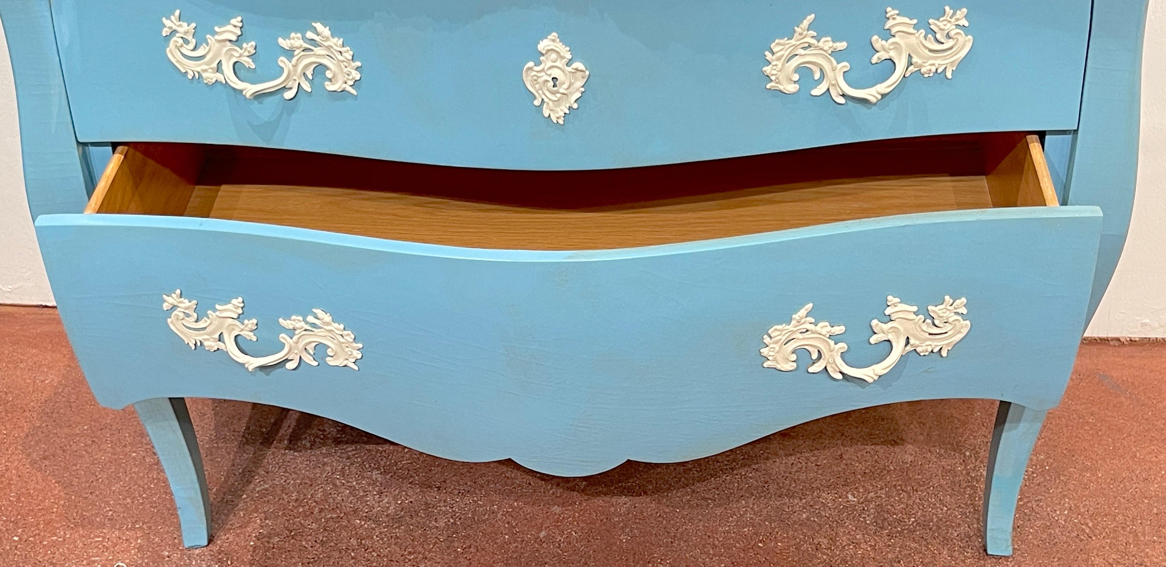 Pair of 'Palm Beach Blue' Lacquered Commodes with Natural Coquina Stone For Sale 8
