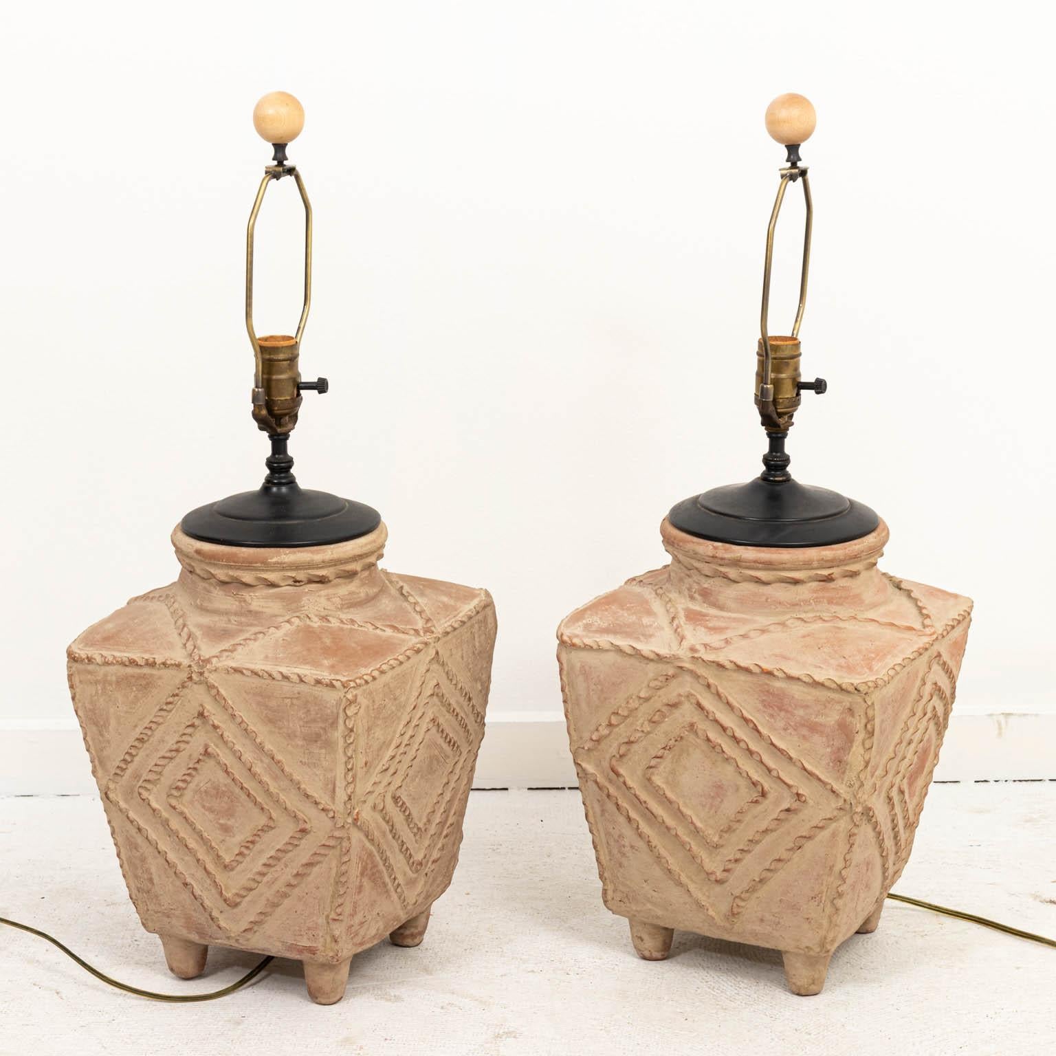 Pair of Palm Beach Regency Style Terracotta Pottery Table Lamps 1