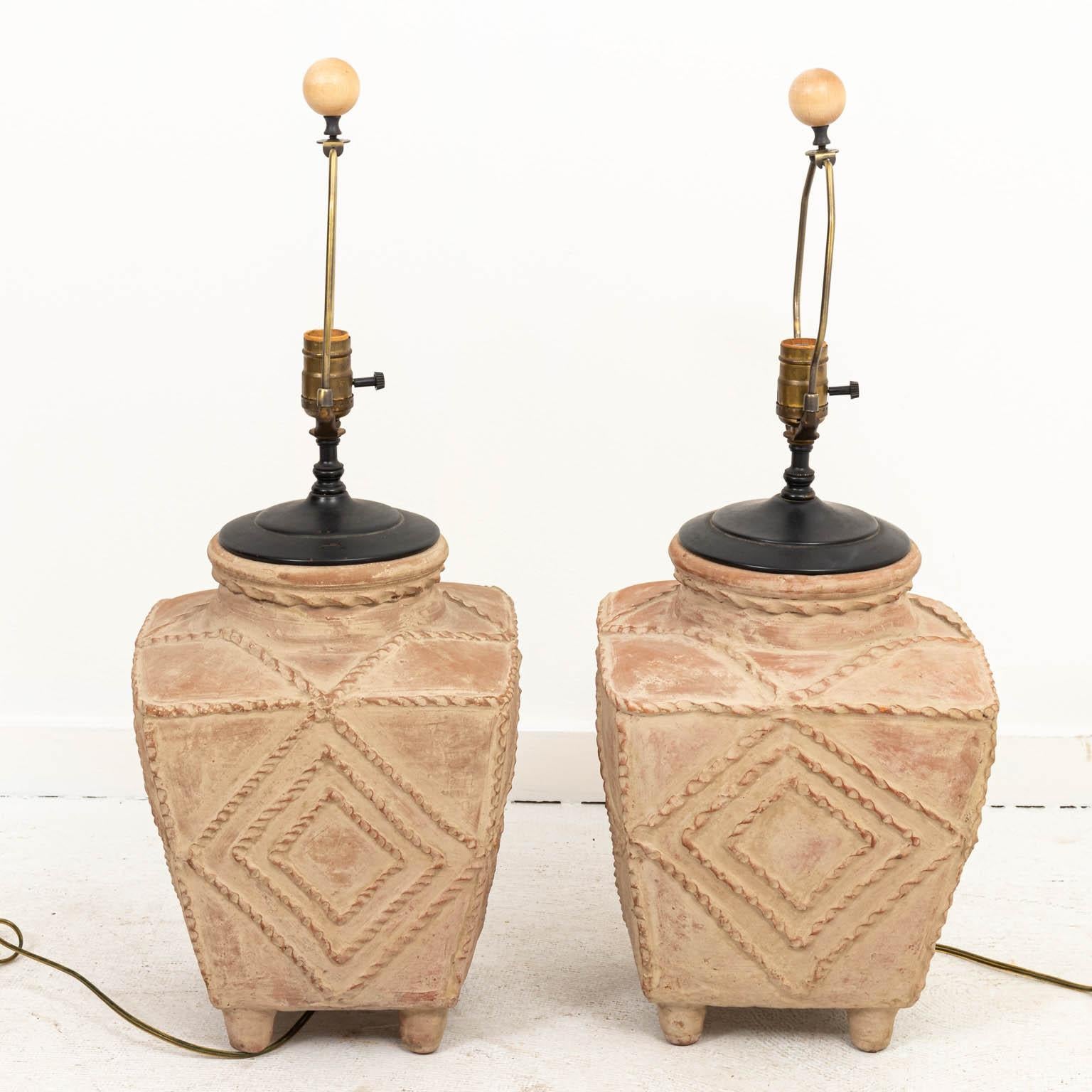 Pair of Palm Beach Regency Style Terracotta Pottery Table Lamps 2