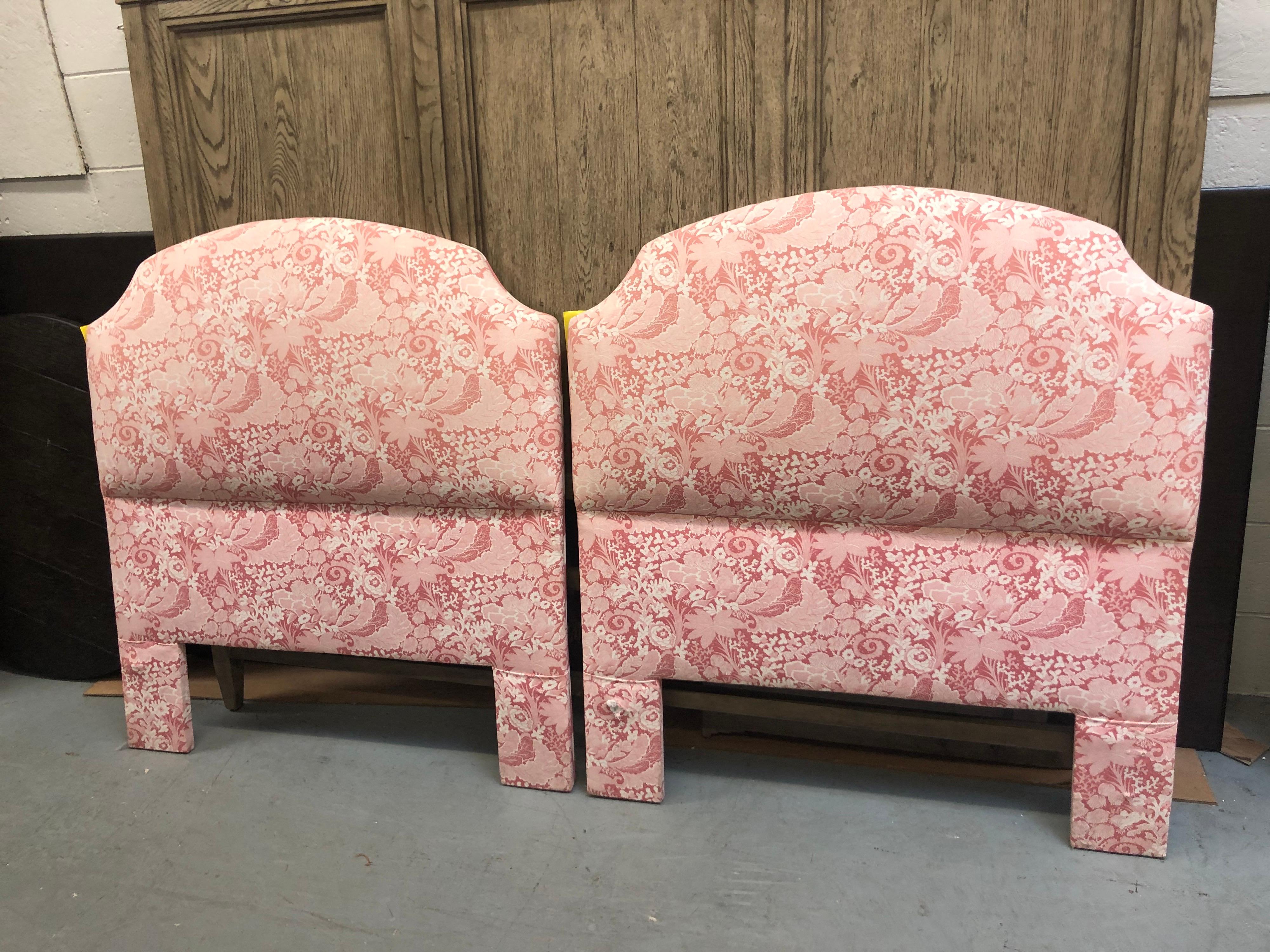 Pair of palm beach Regency twin headboards. Pretty in pink. Perfect for twin girls or a guest bedroom. In very good condition. Ready to use. No need for reupholstery.