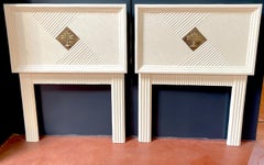 Pair of 'Palm Beach' White Lacquer & Bronze Palm Tree Medallion Twin Beds