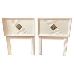 Pair of 'Palm Beach' White Lacquer & Bronze Palm Tree Medallion Twin Beds