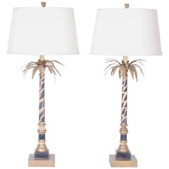 Pair of Palm Leaf and Faux Giraffe Print Table Lamps