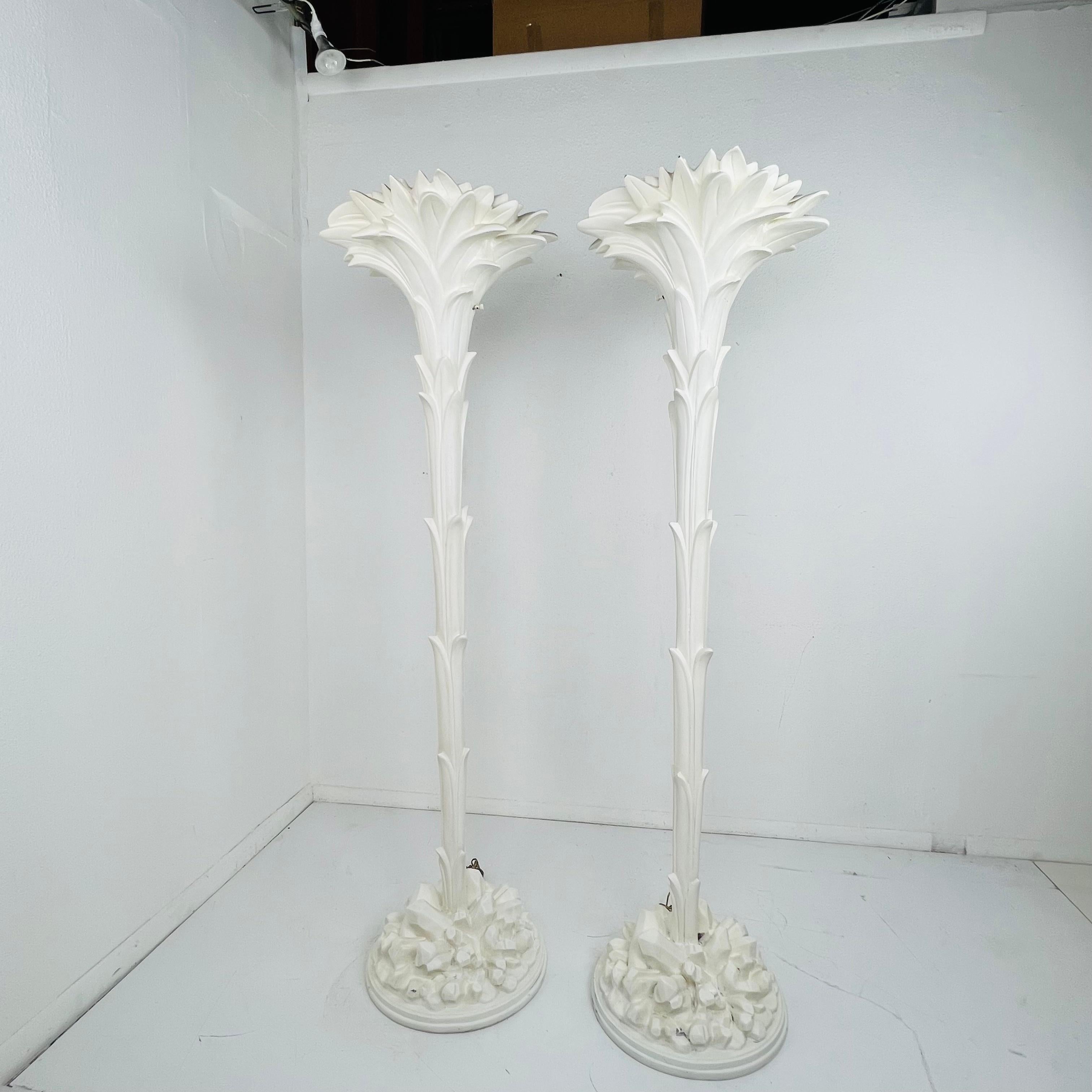Hollywood Regency Pair of Palm Leaf Torchiere Lamps in the Manner of Serge Roche