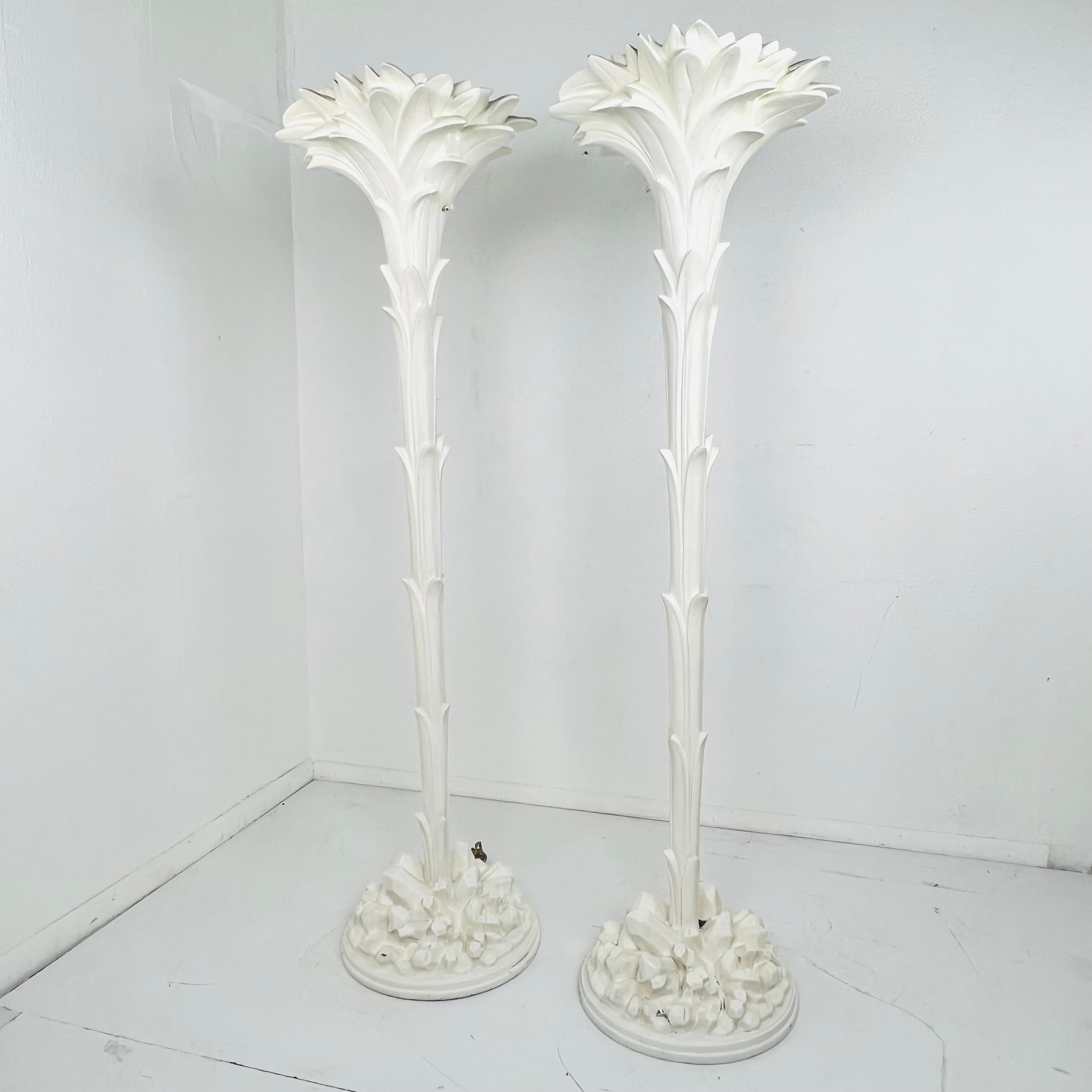 French Pair of Palm Leaf Torchiere Lamps in the Manner of Serge Roche