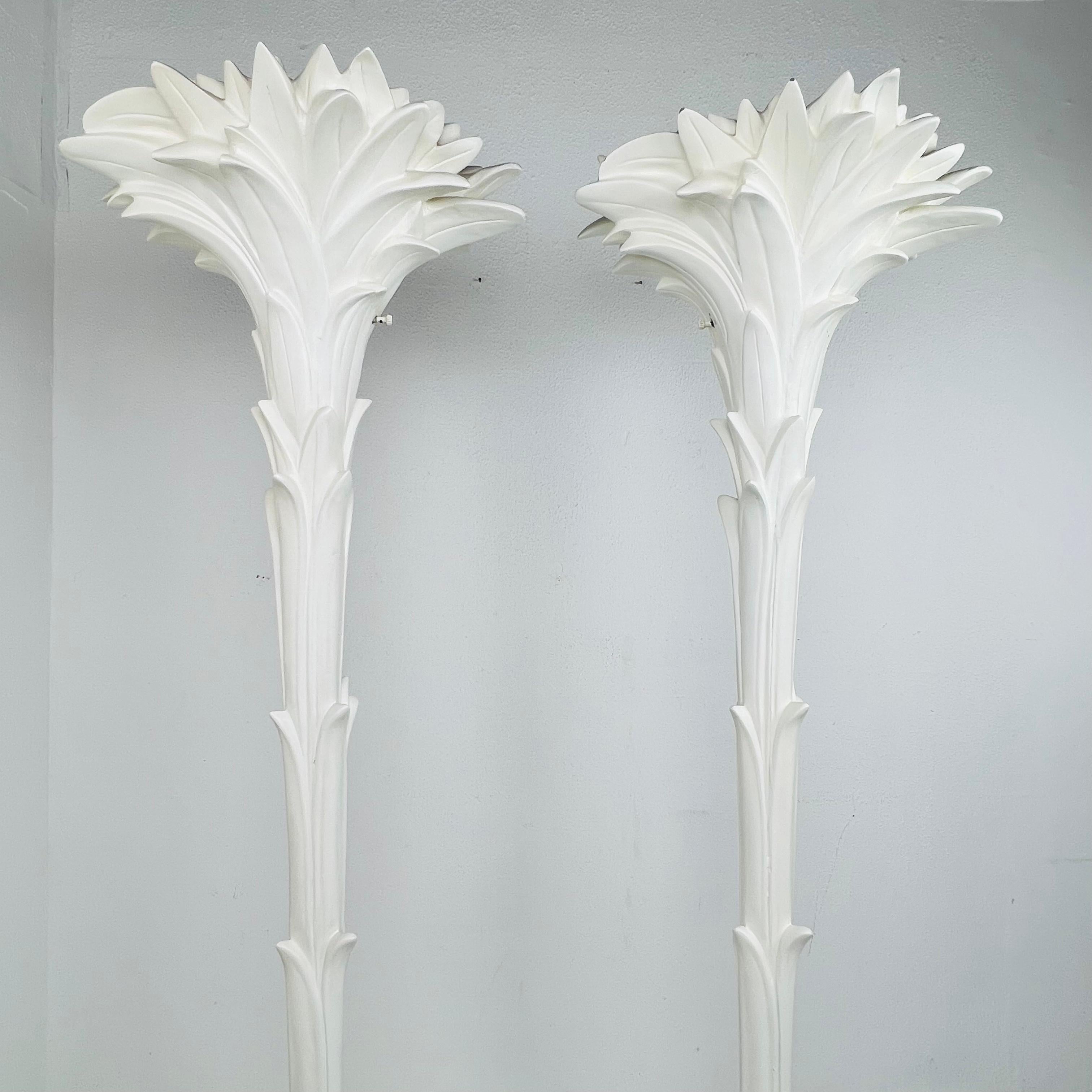 Pair of Palm Leaf Torchiere Lamps in the Manner of Serge Roche In Good Condition In Dallas, TX