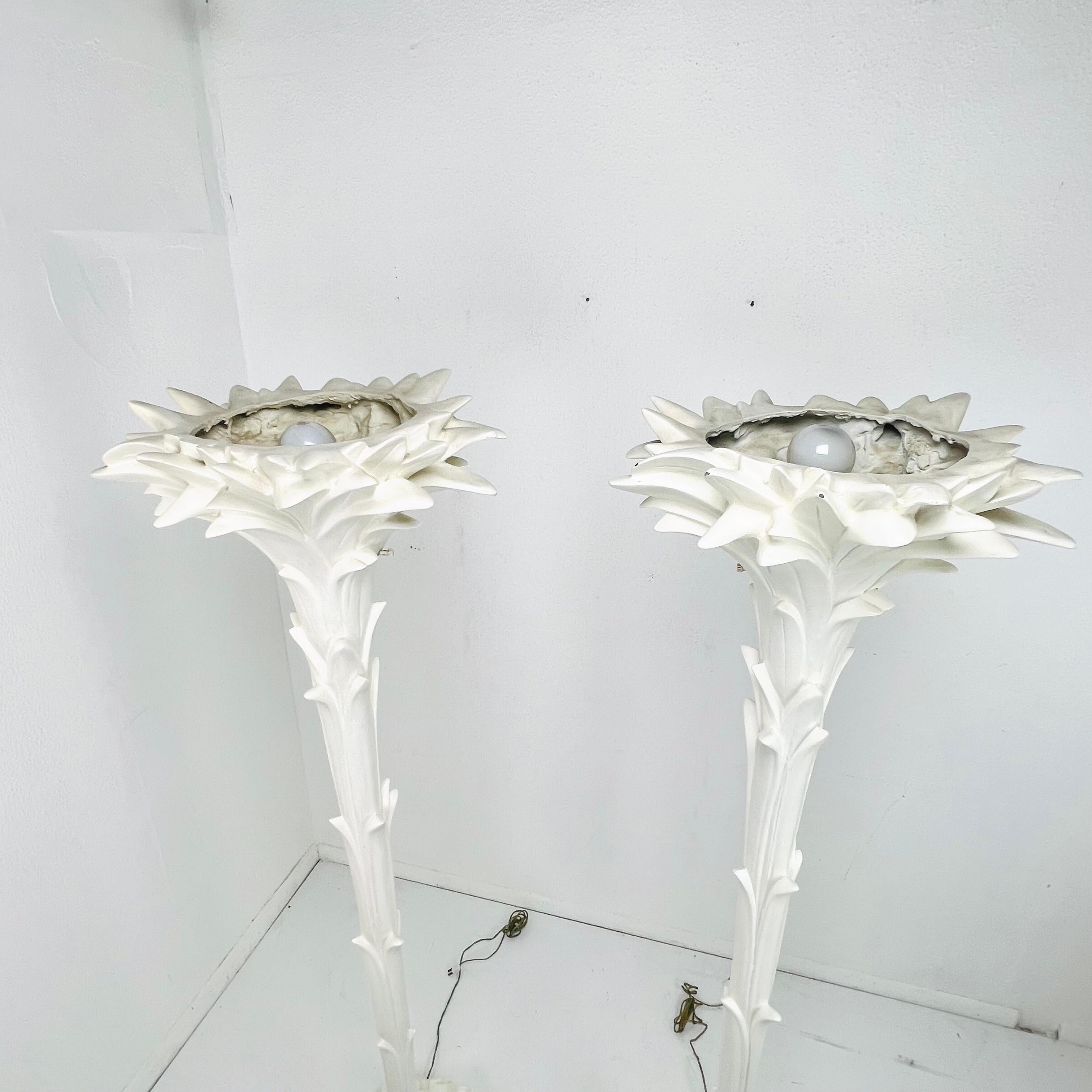 Pair of Palm Leaf Torchiere Lamps in the Manner of Serge Roche 2