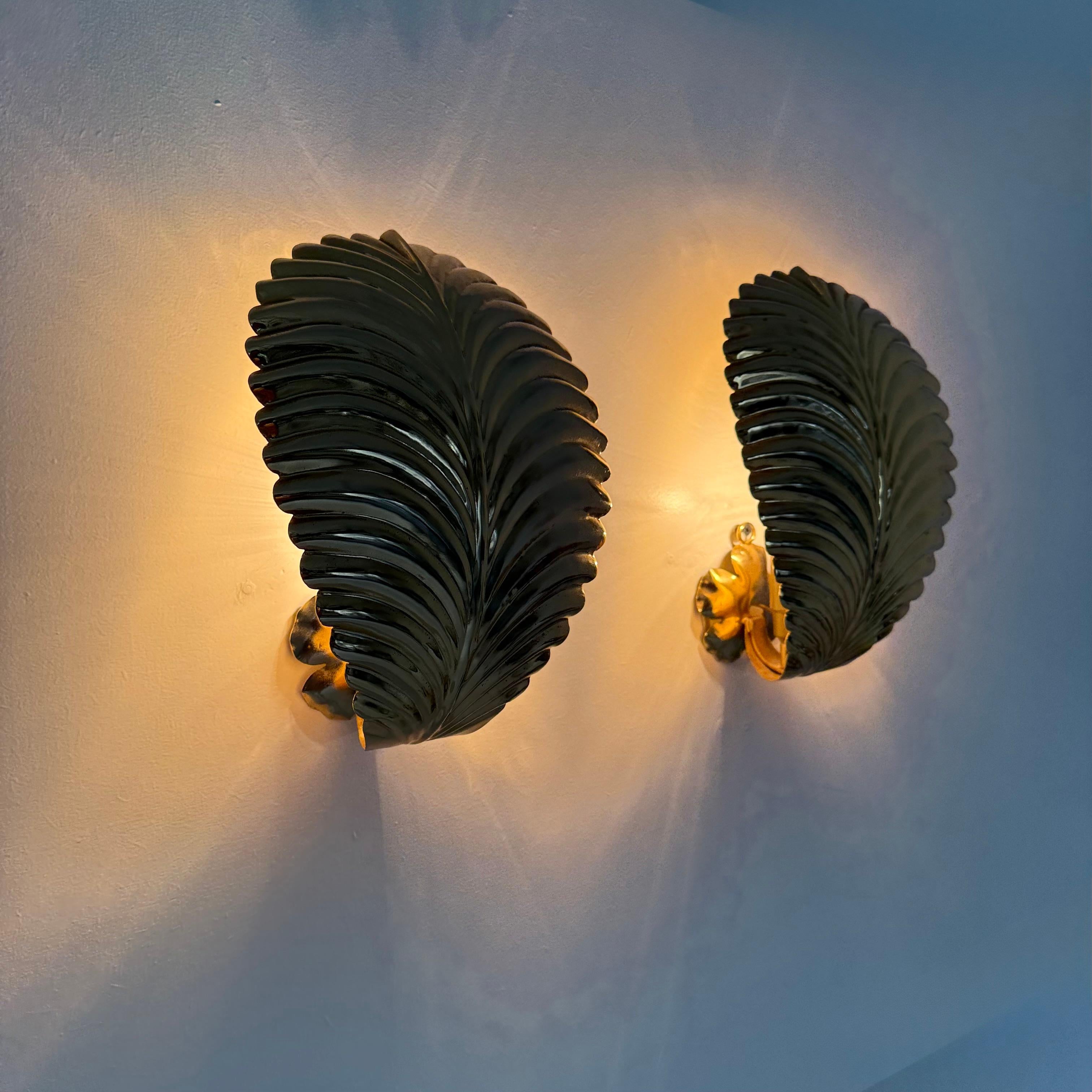 Paire d'appliques en feuilles de palmier, 1970 en vente 4