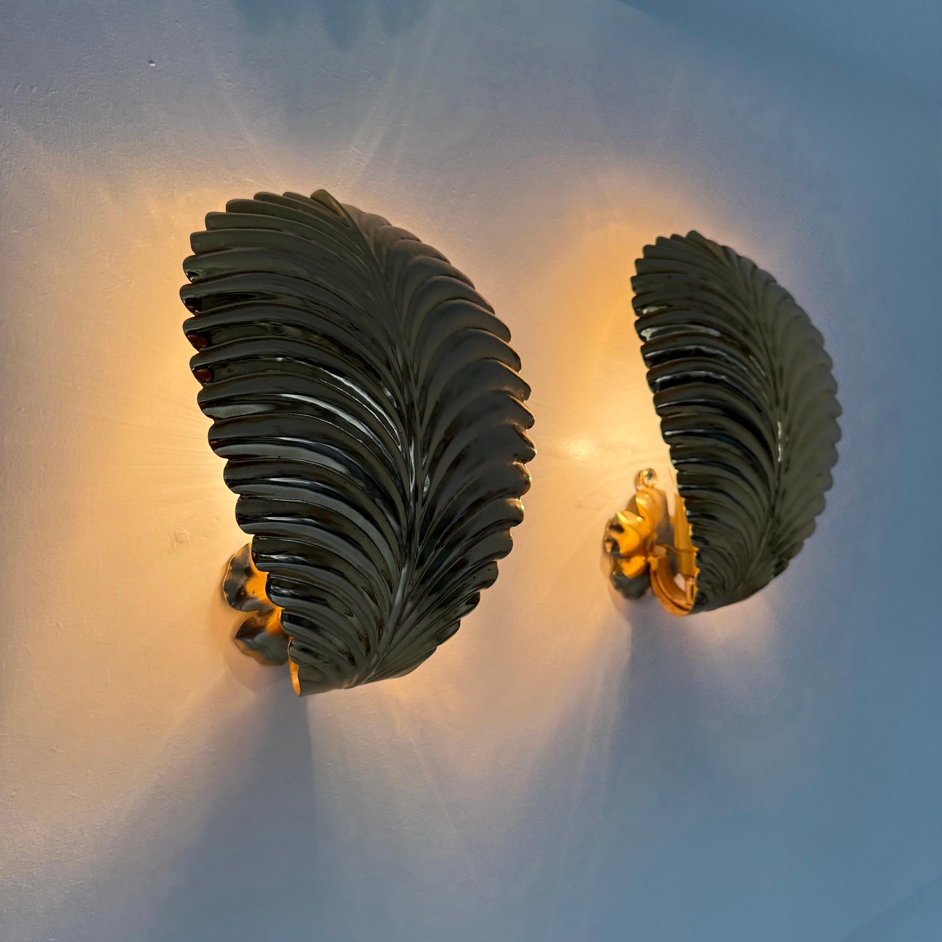 Mid-Century Modern Paire d'appliques en feuilles de palmier, 1970 en vente