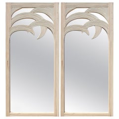 Pair of Palm Shaped Wooden Cane Mirrors