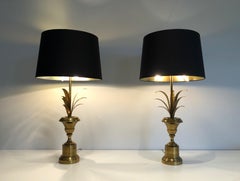 Pair of Palm Tree and Brass Neoclassical Style Wal  Lights in the style of Maiso