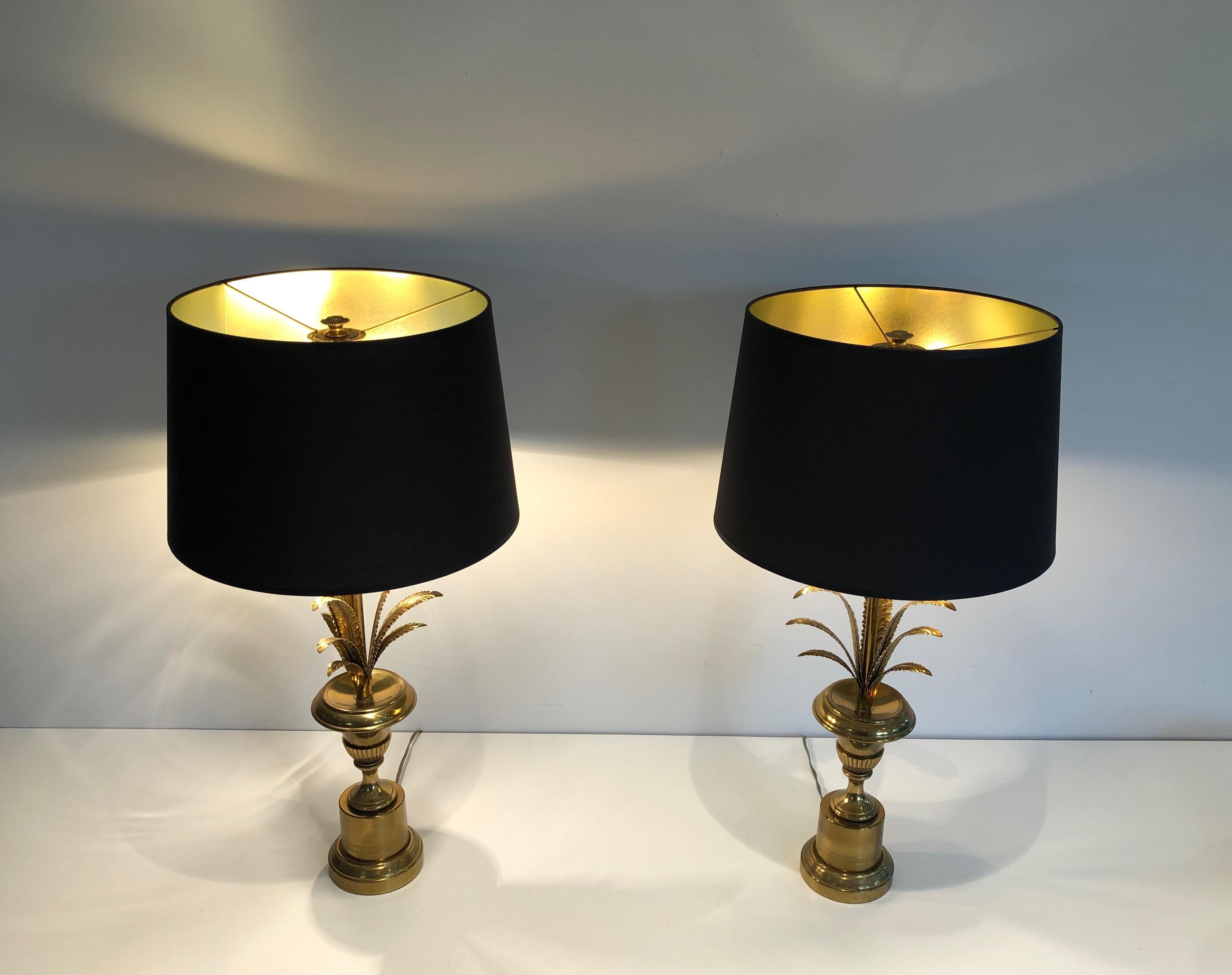 French Pair of Palm Tree and Brass Neoclassical Style Wal  Lights in the style of Maiso